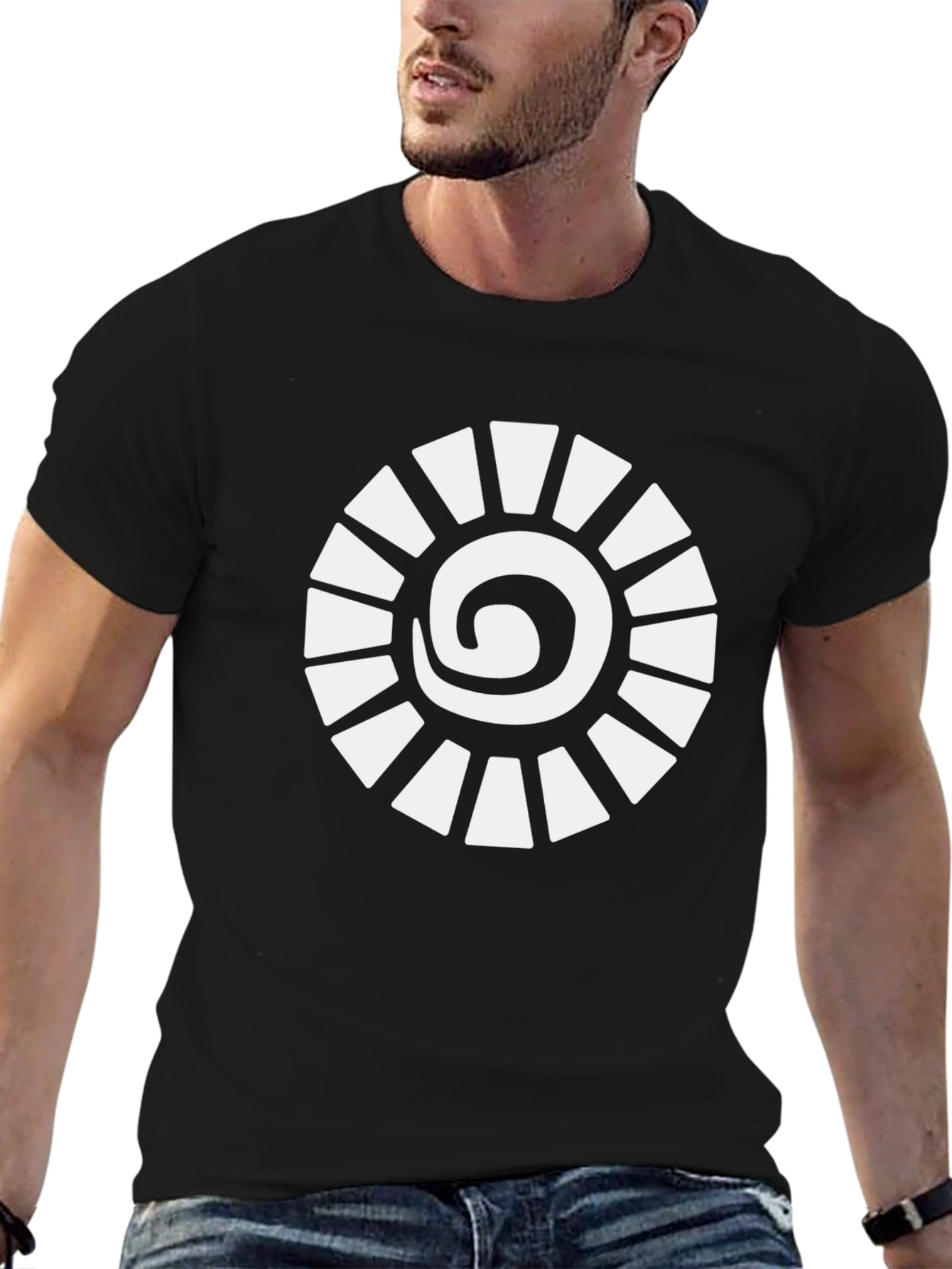 Unique Spiral Sun Graphic Black T-Shirt