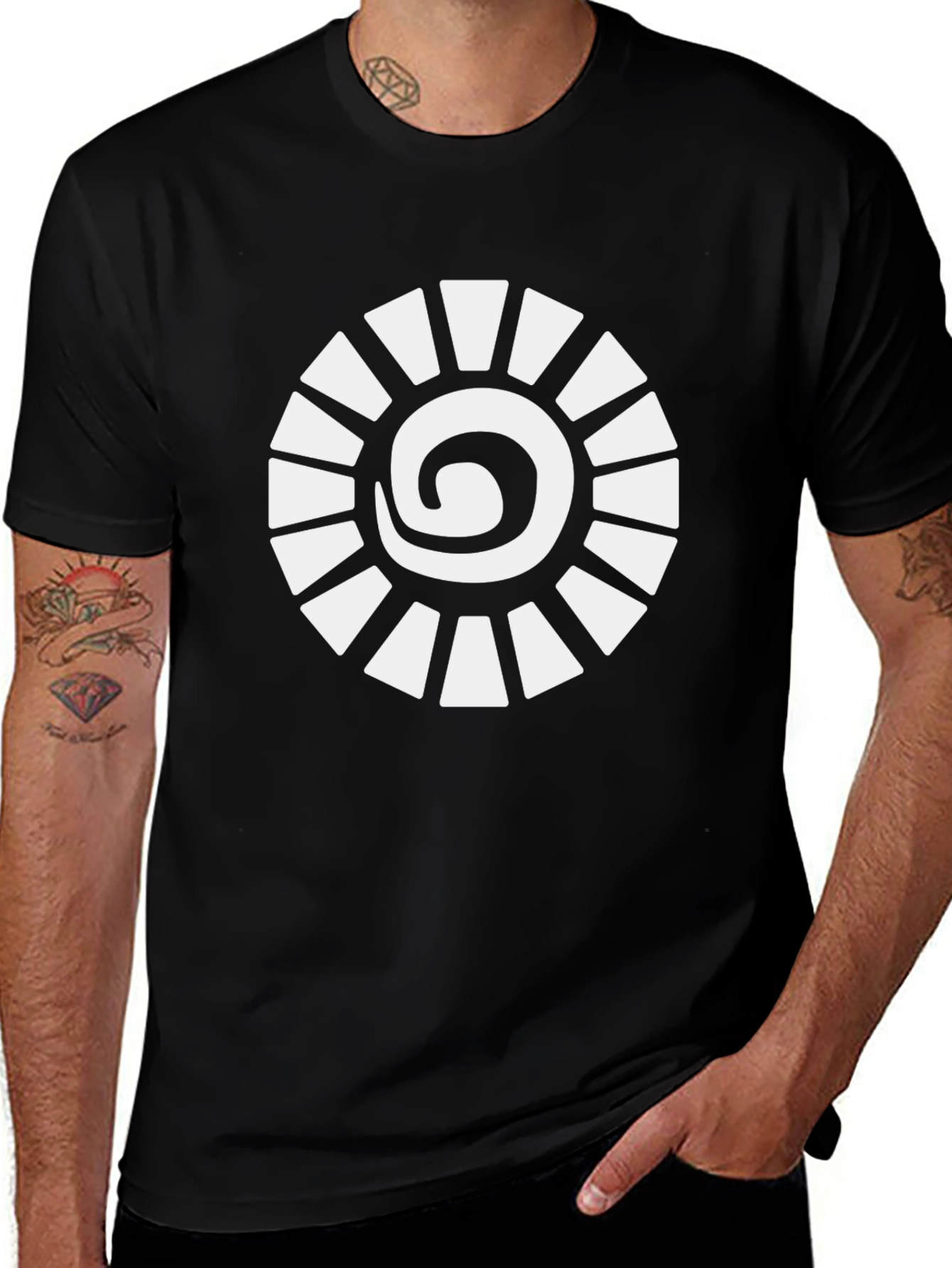 Unique Spiral Sun Graphic Black T-Shirt