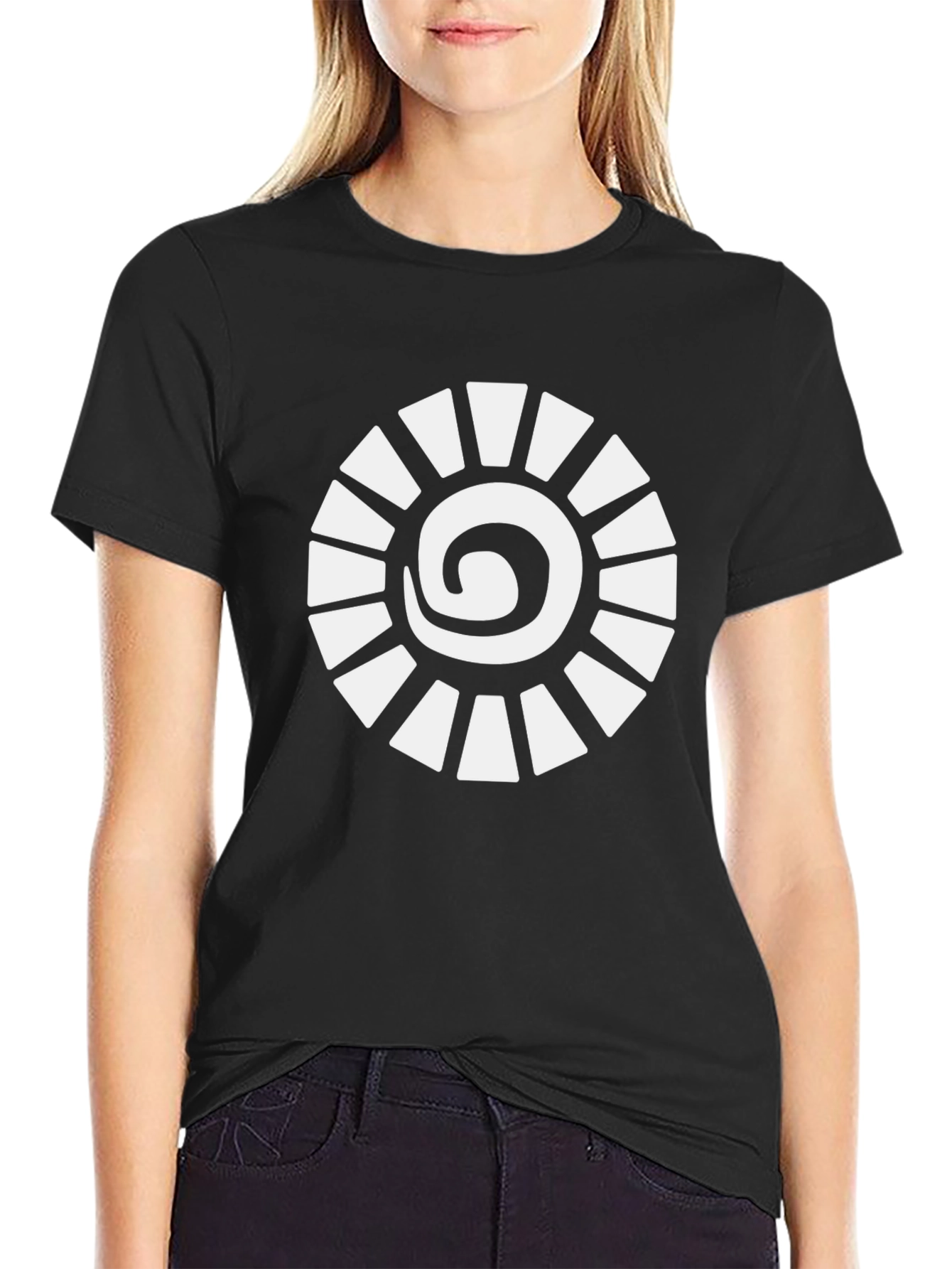 Unique Spiral Sun Graphic Black T-Shirt