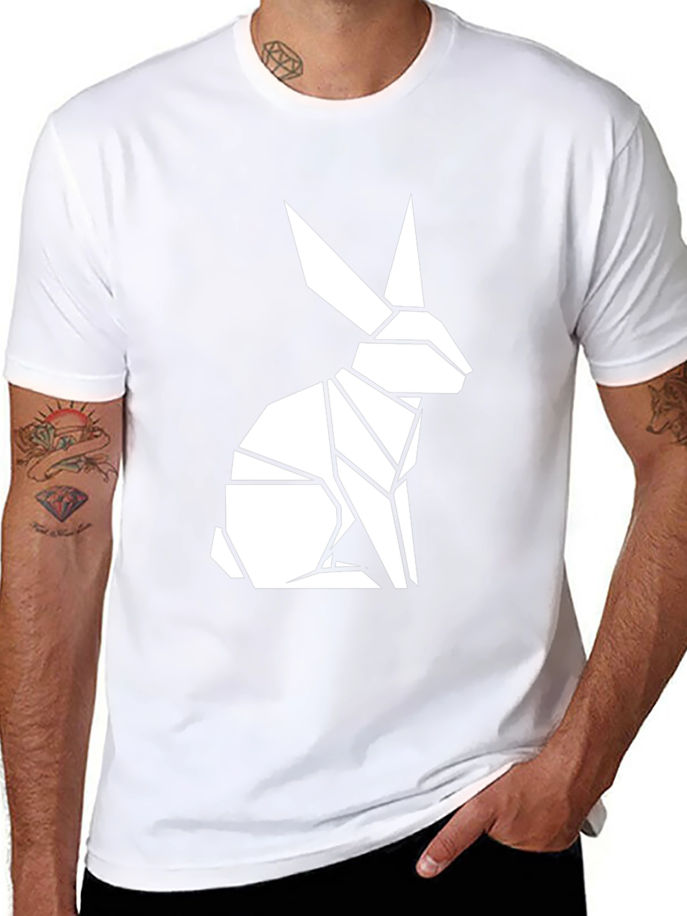 Geometric Rabbit Graphic Tee - Modern Black T-Shirt