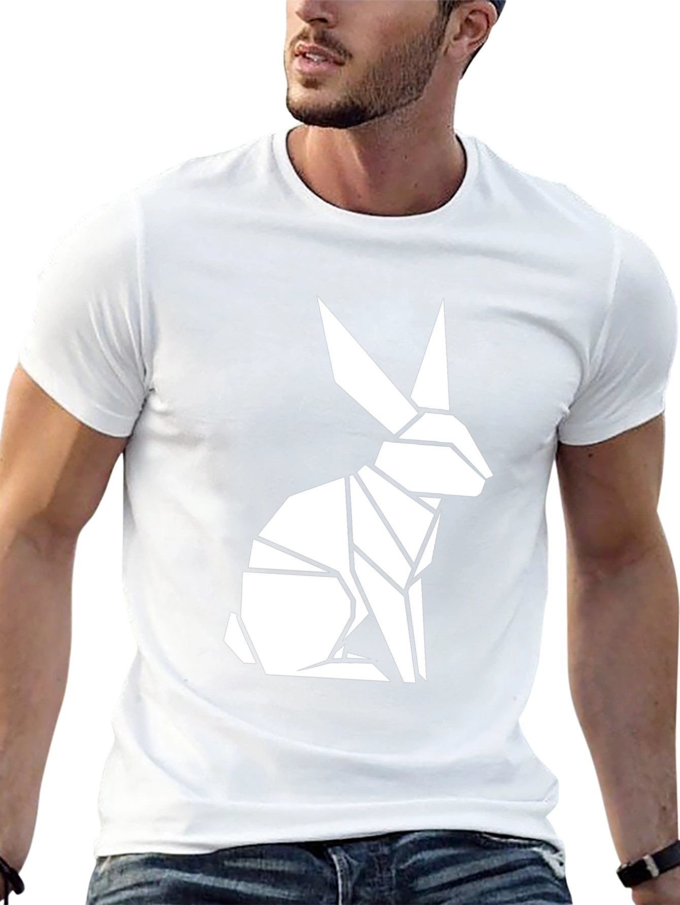 Geometric Rabbit Graphic Tee - Modern Black T-Shirt