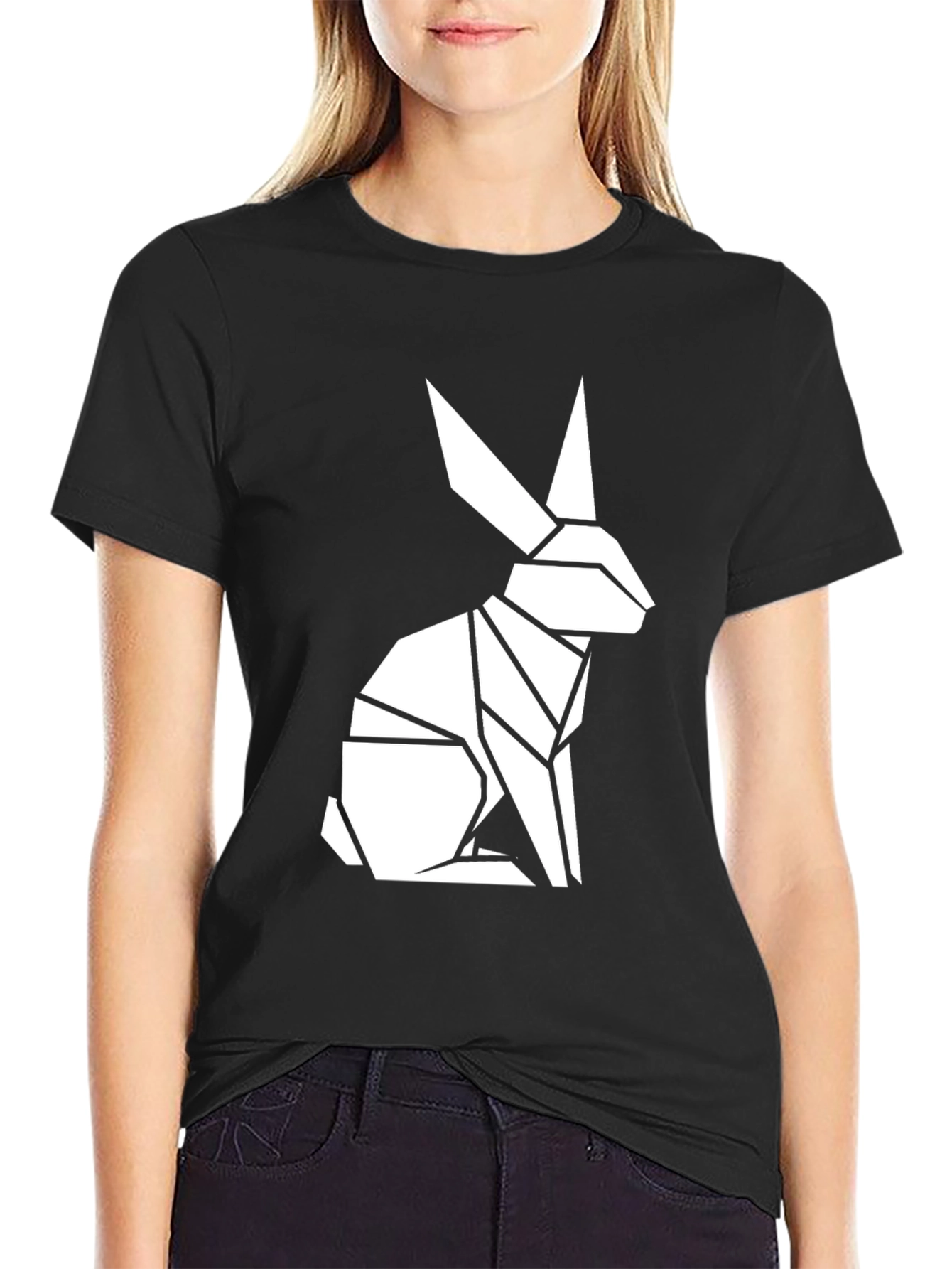 Geometric Rabbit Graphic Tee - Modern Black T-Shirt