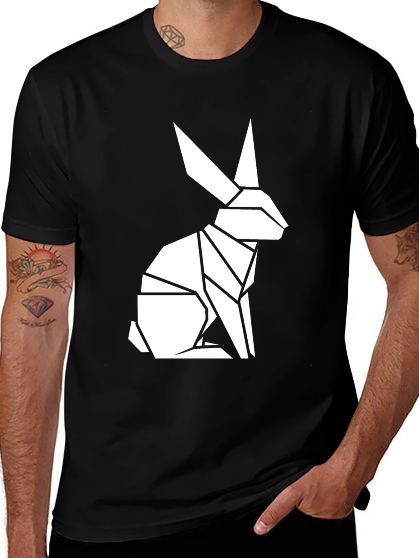 Geometric Rabbit Graphic Tee - Modern Black T-Shirt