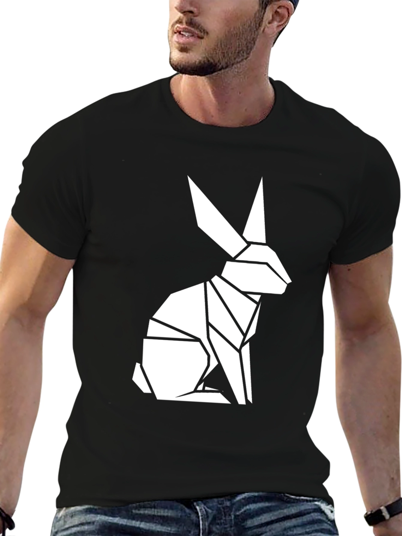 Geometric Rabbit Graphic Tee - Modern Black T-Shirt