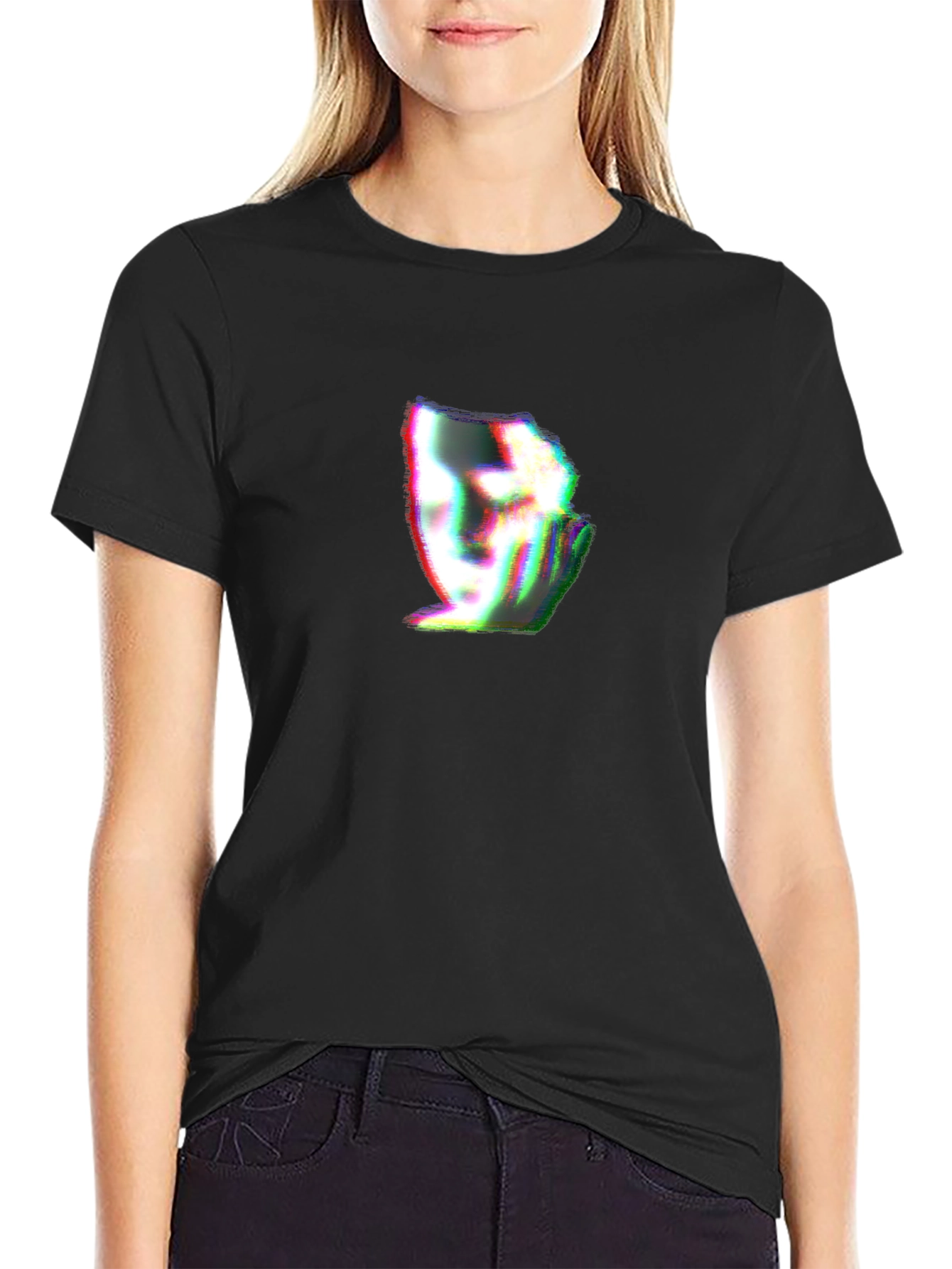 Glitch Face Graphic Black T-Shirt