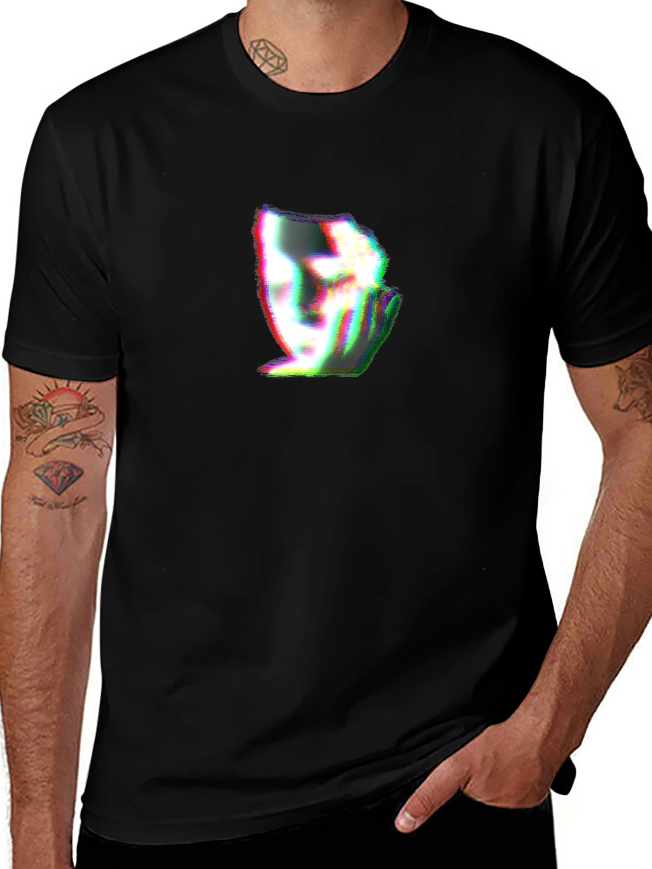 Glitch Face Graphic Black T-Shirt