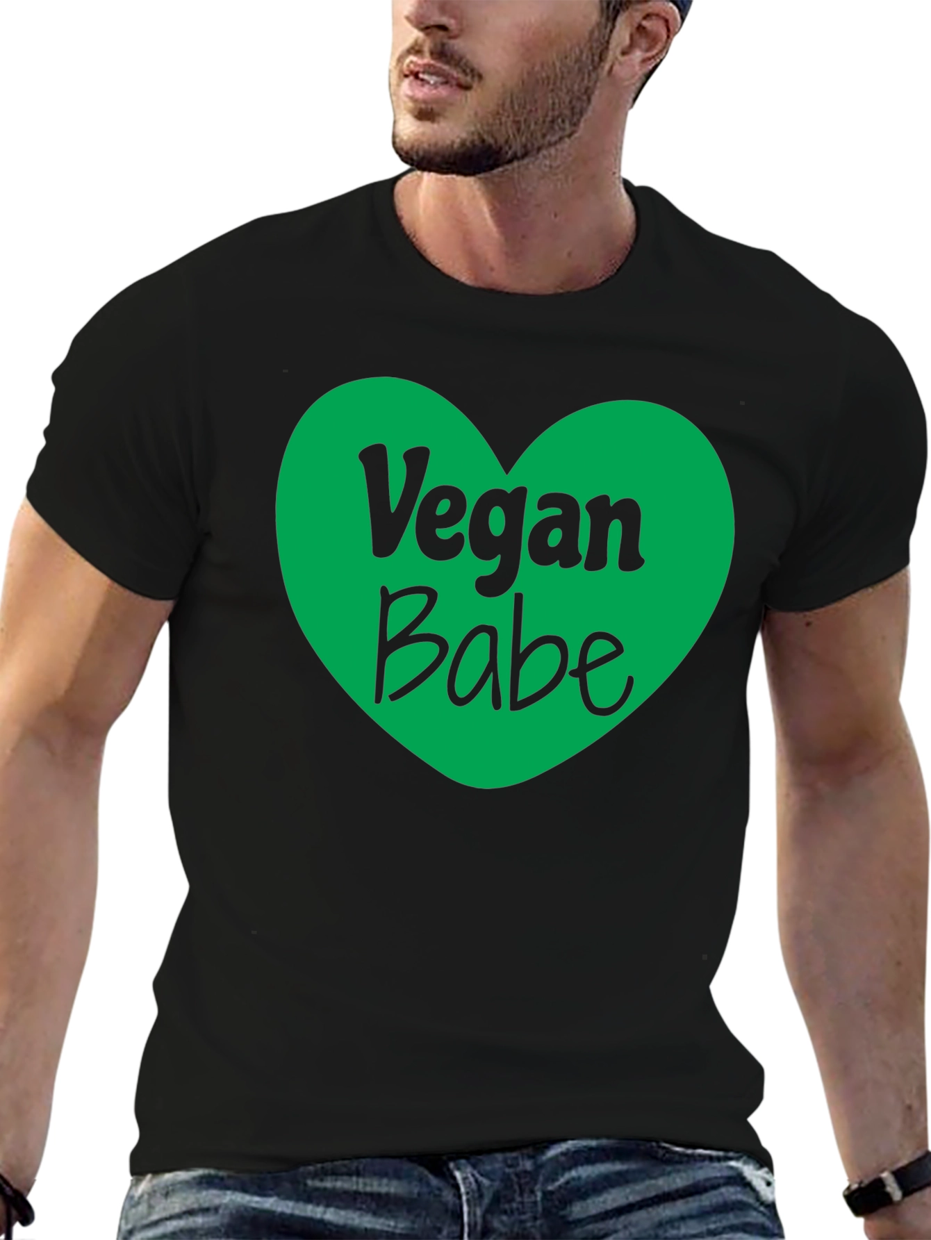 Vegan Babe Heart Graphic T-Shirt - Black