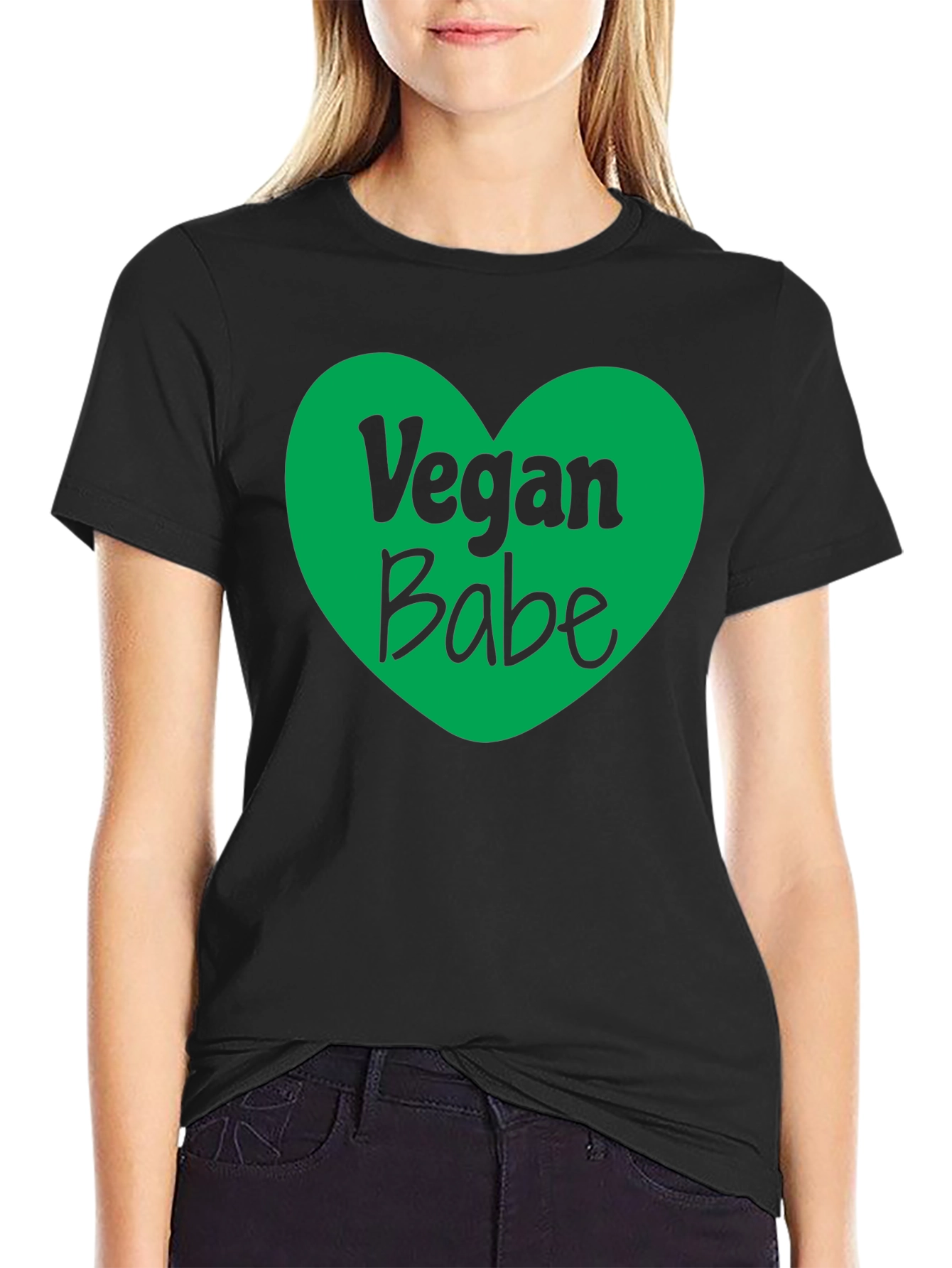 Vegan Babe Heart Graphic T-Shirt - Black