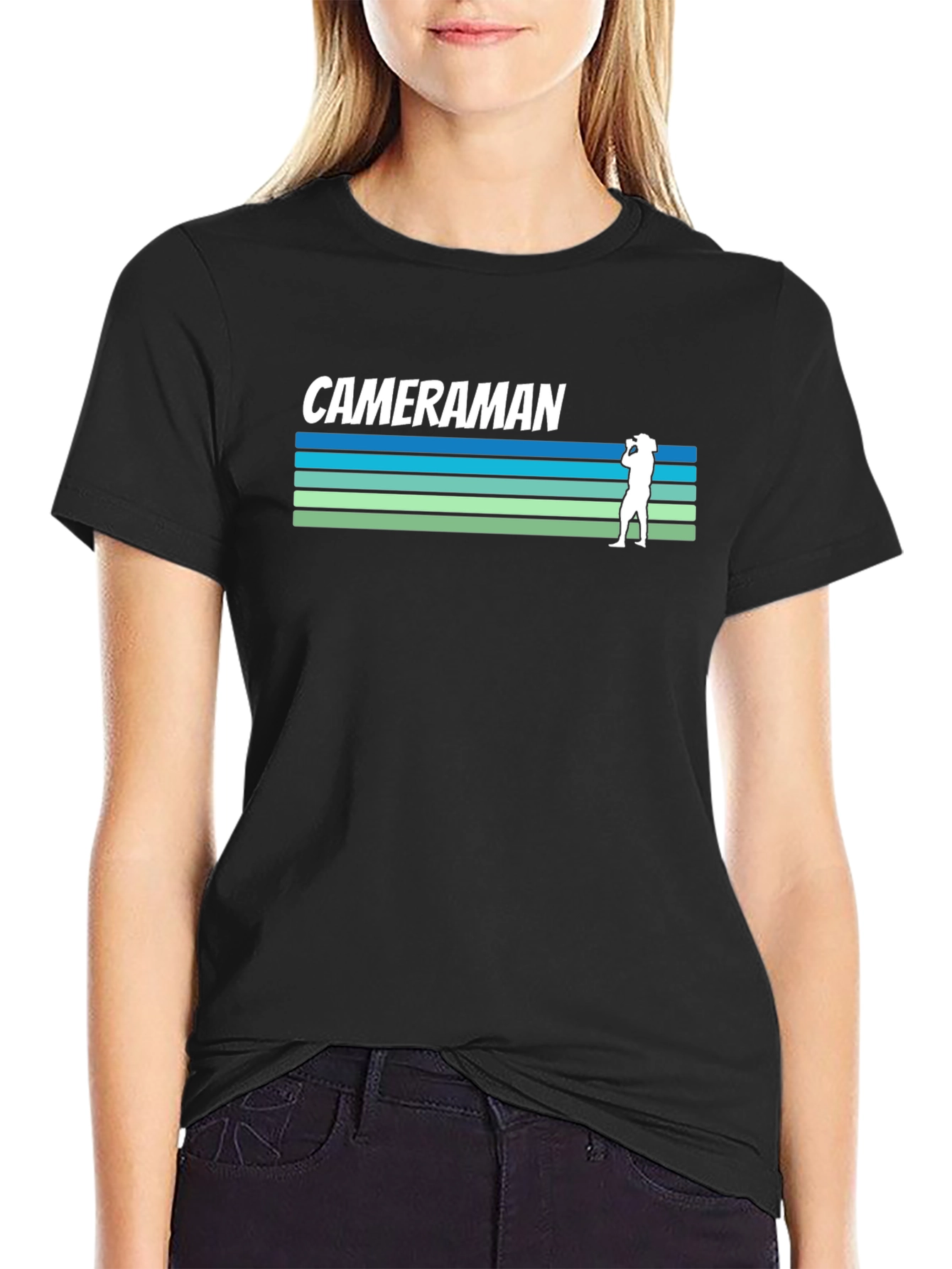 Cameraman Retro Striped T-Shirt