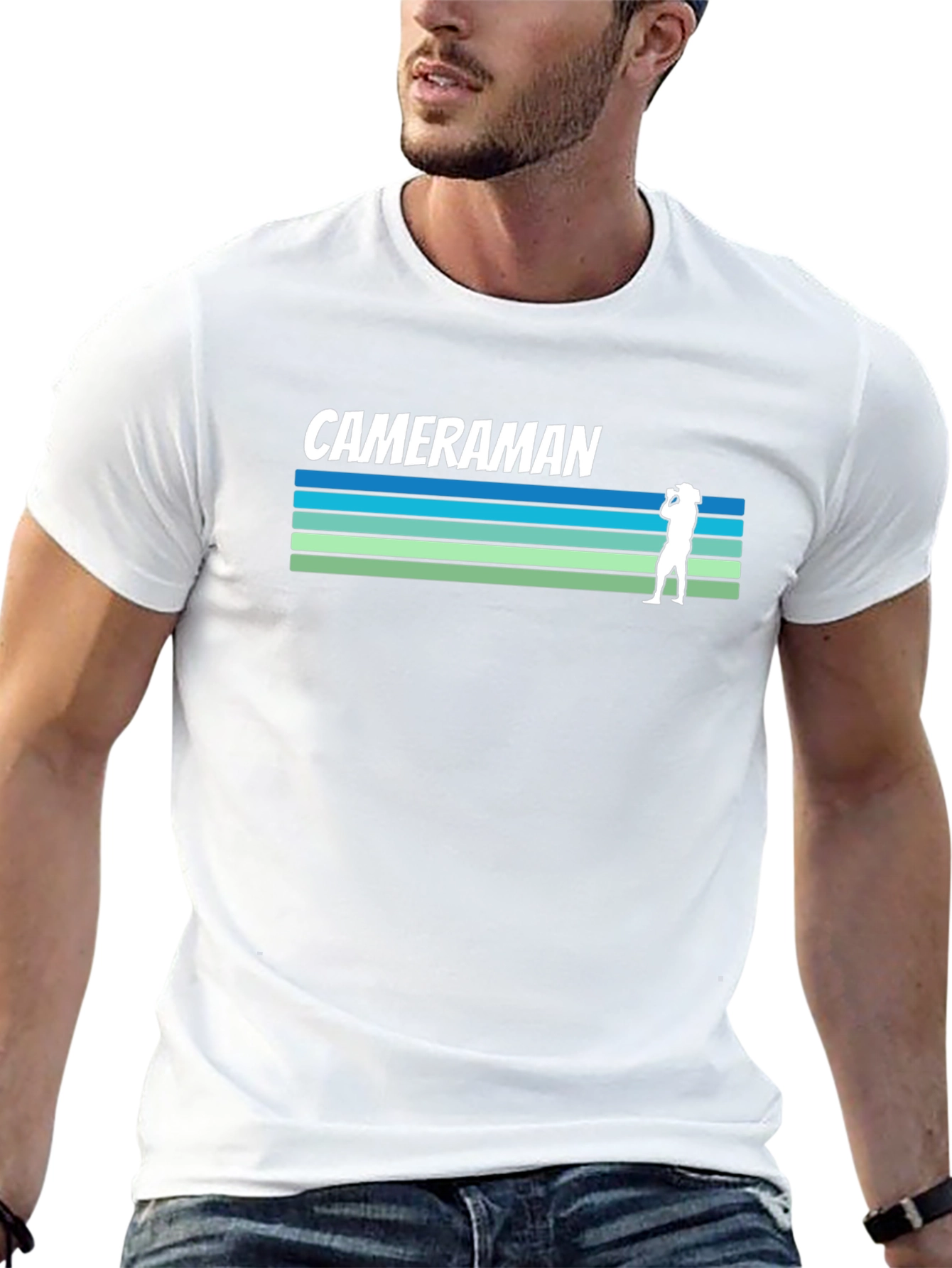Cameraman Retro Striped T-Shirt