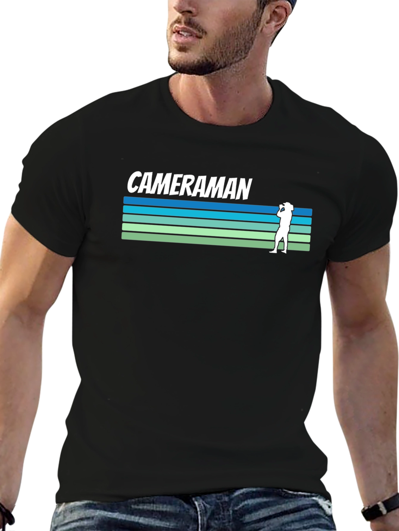 Cameraman Retro Striped T-Shirt
