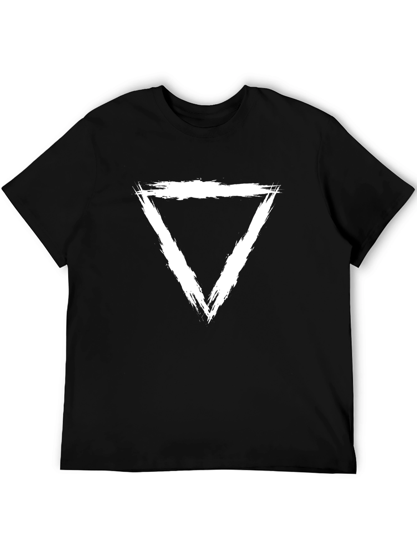 Mens Black T-Shirt with Distressed Triangle Graphic