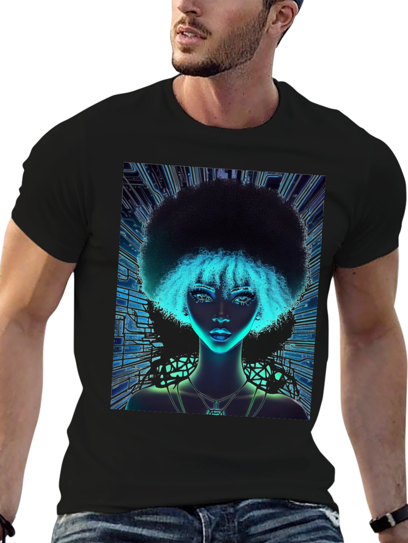 Cyberpunk Afro Girl Graphic Tee