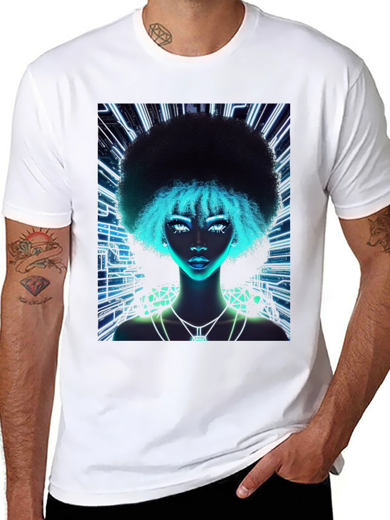 Cyberpunk Afro Girl Graphic Tee