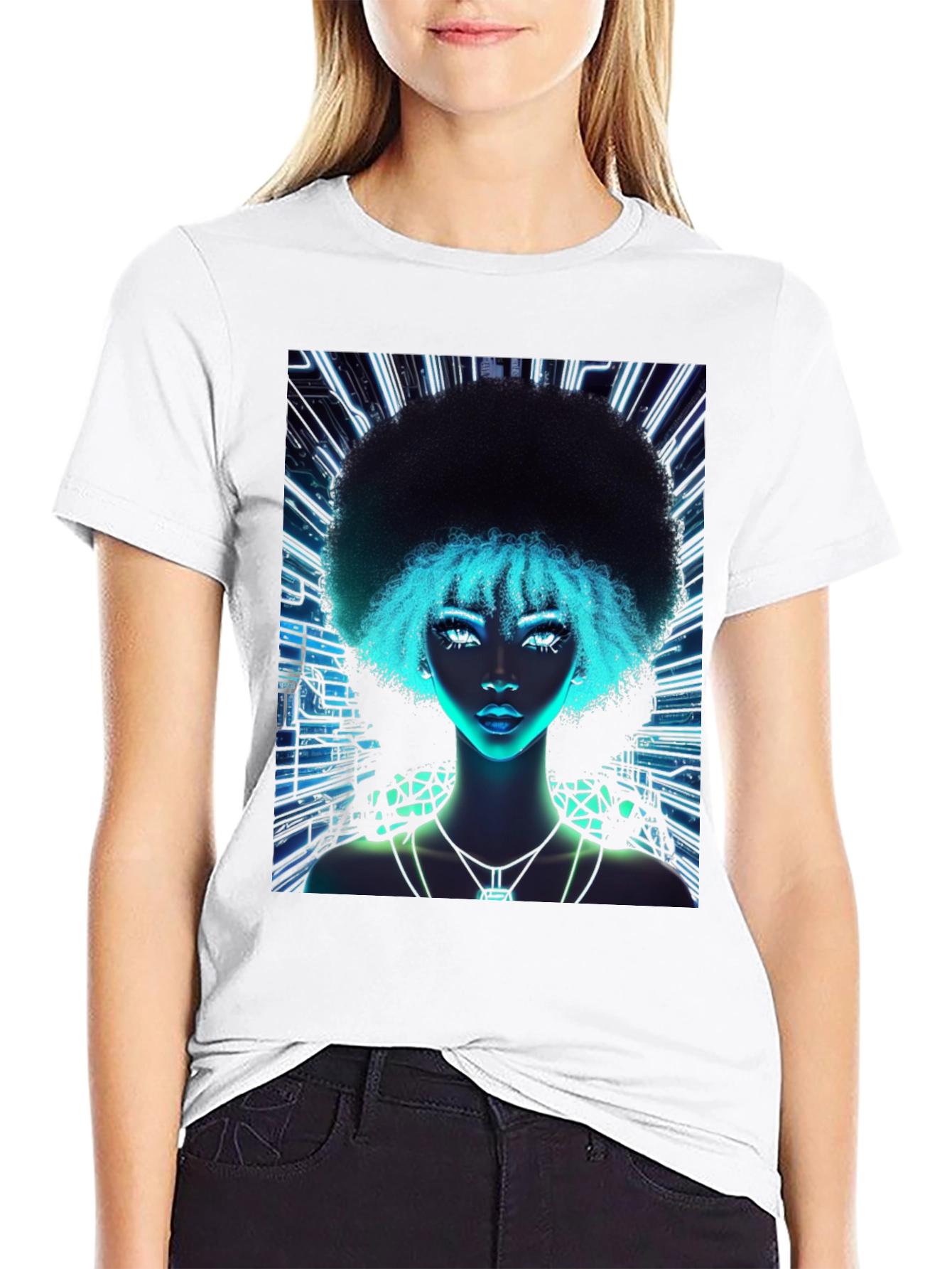 Cyberpunk Afro Girl Graphic Tee