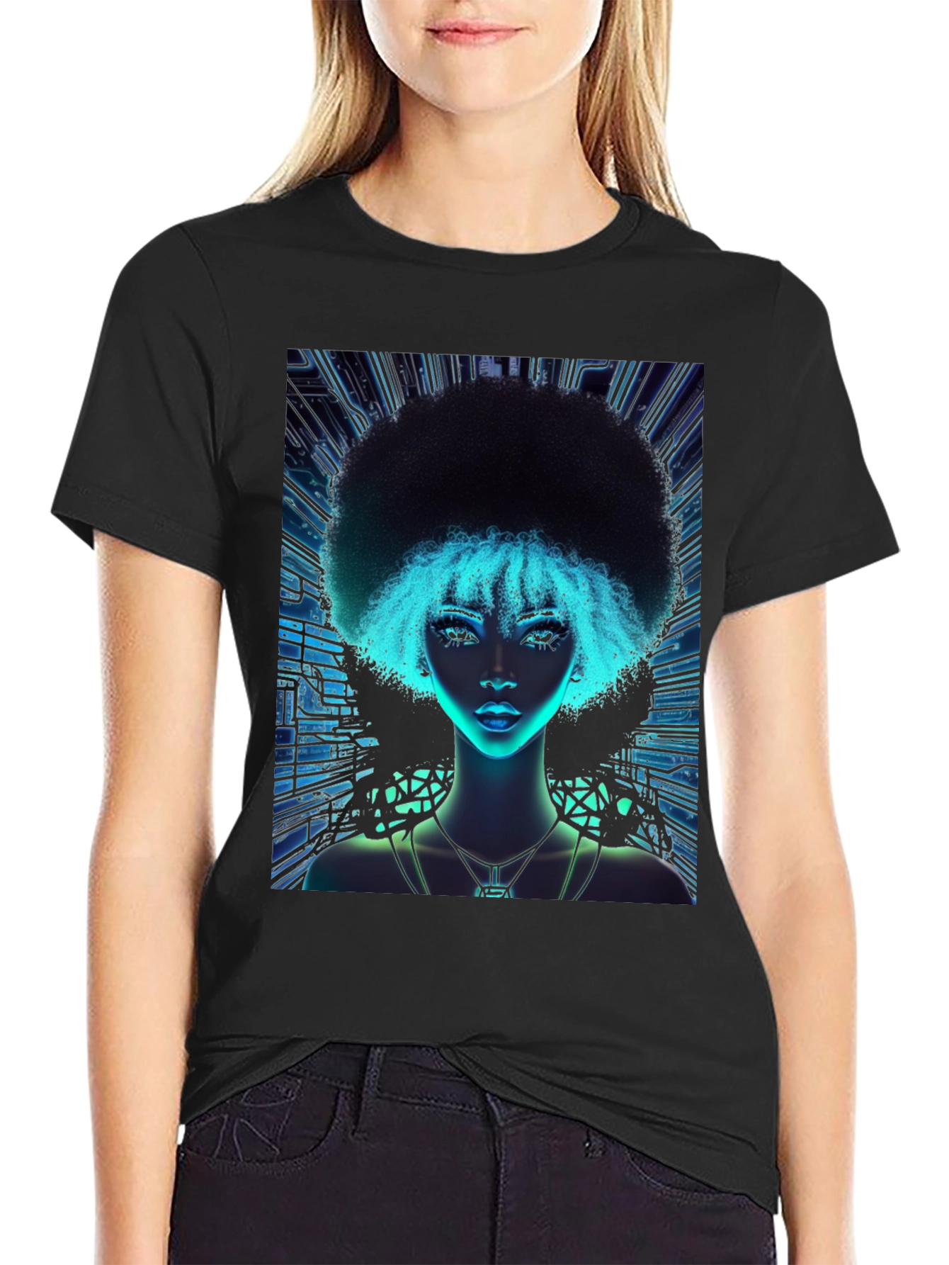 Cyberpunk Afro Girl Graphic Tee
