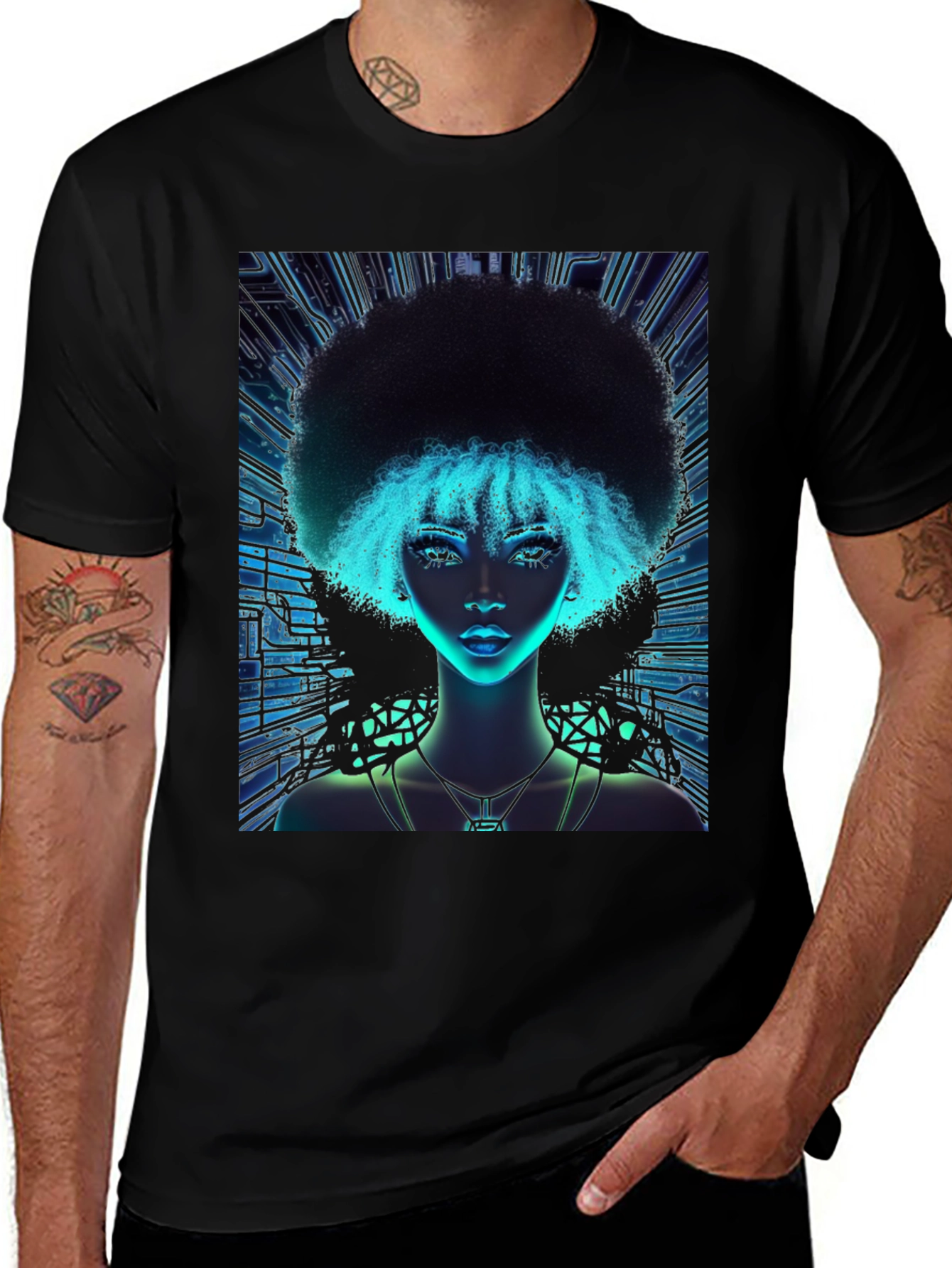 Cyberpunk Afro Girl Graphic Tee