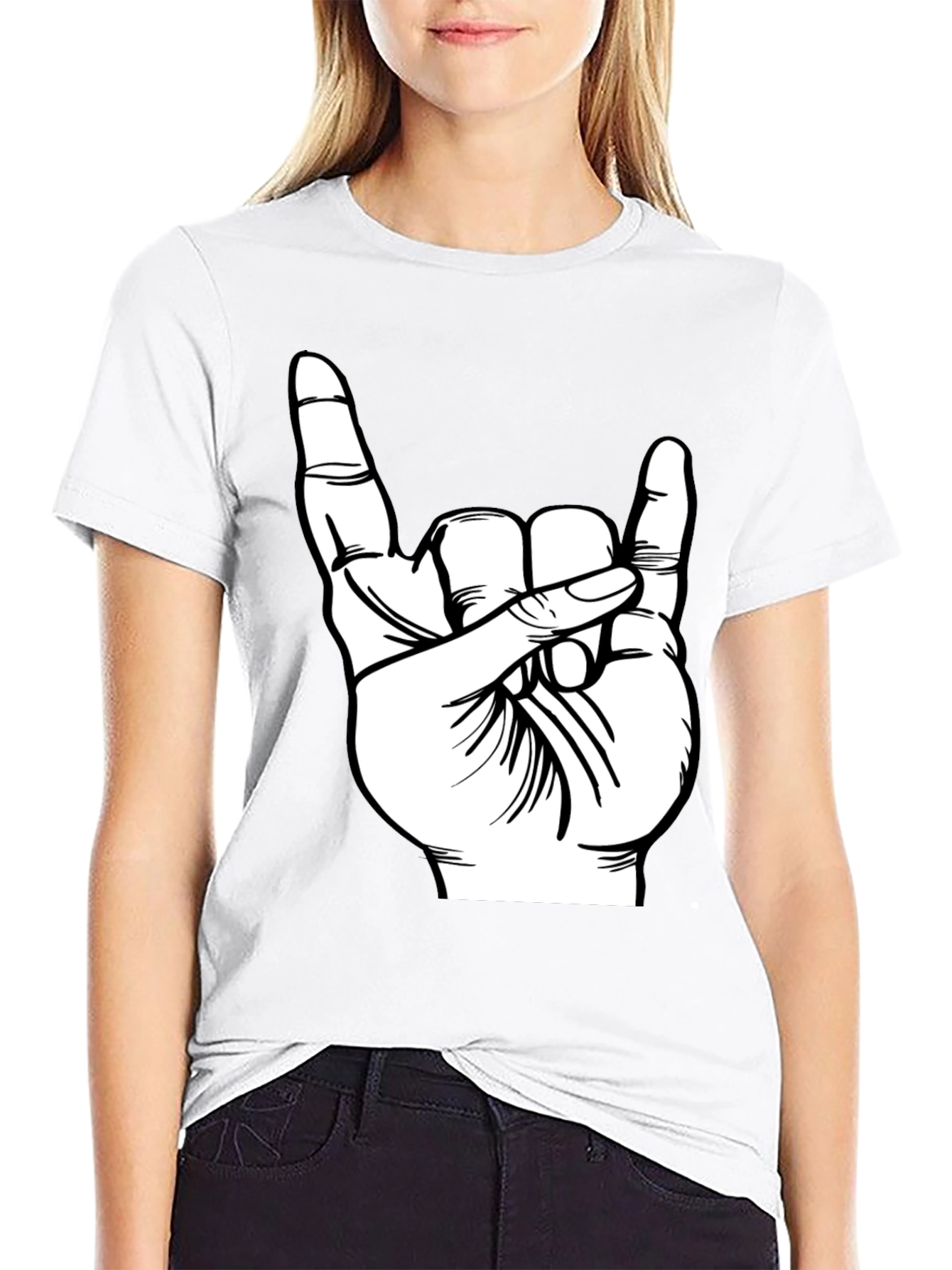 Rock On Hand Gesture T-Shirt - Black