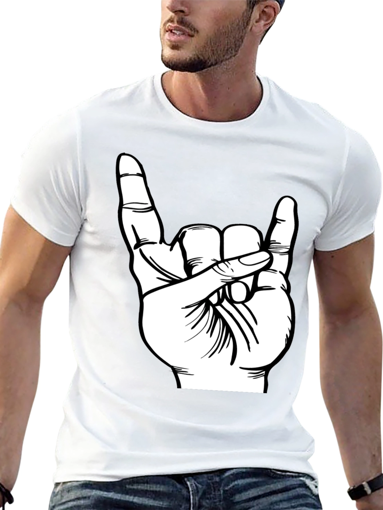 Rock On Hand Gesture T-Shirt - Black