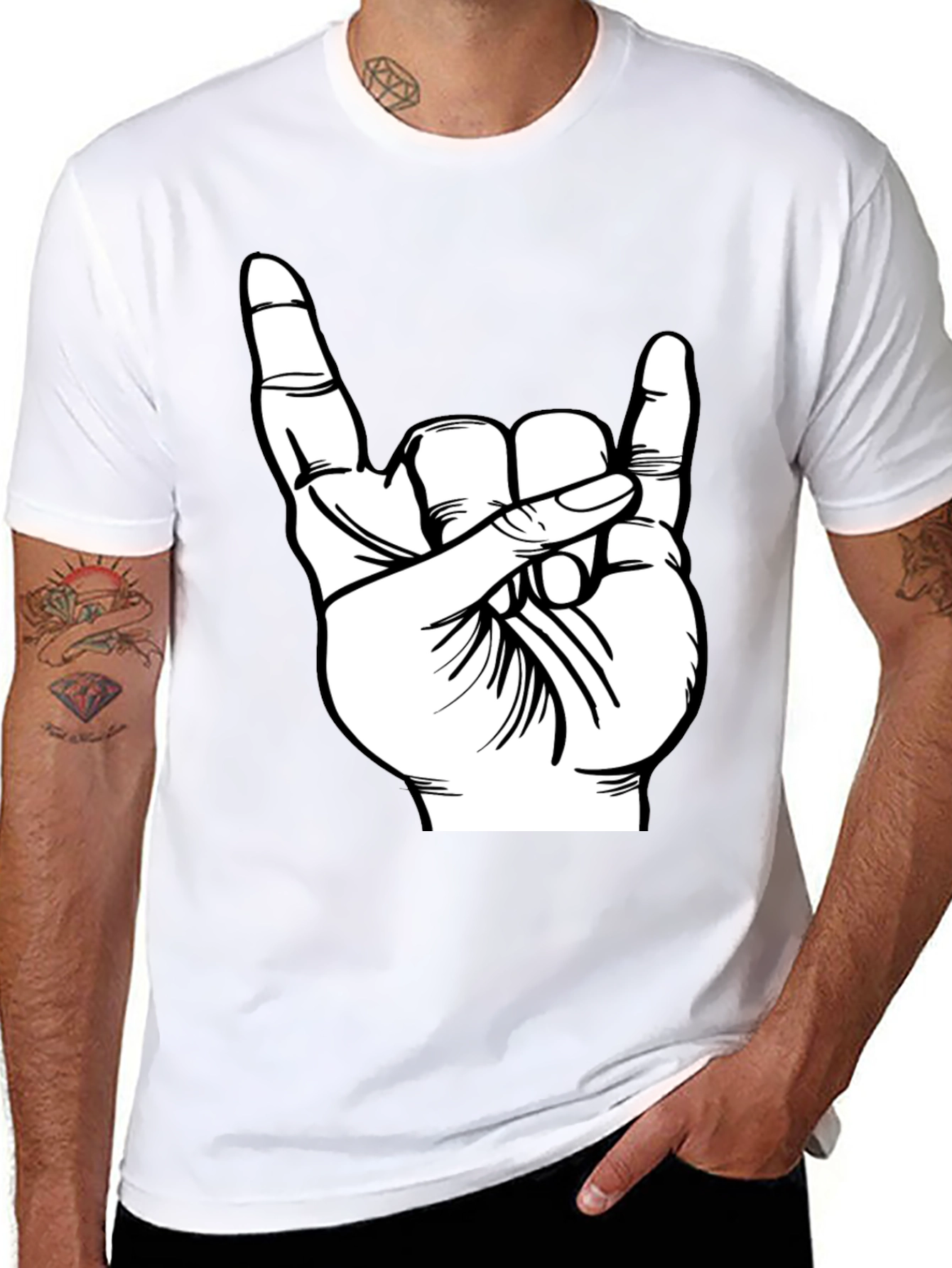 Rock On Hand Gesture T-Shirt - Black