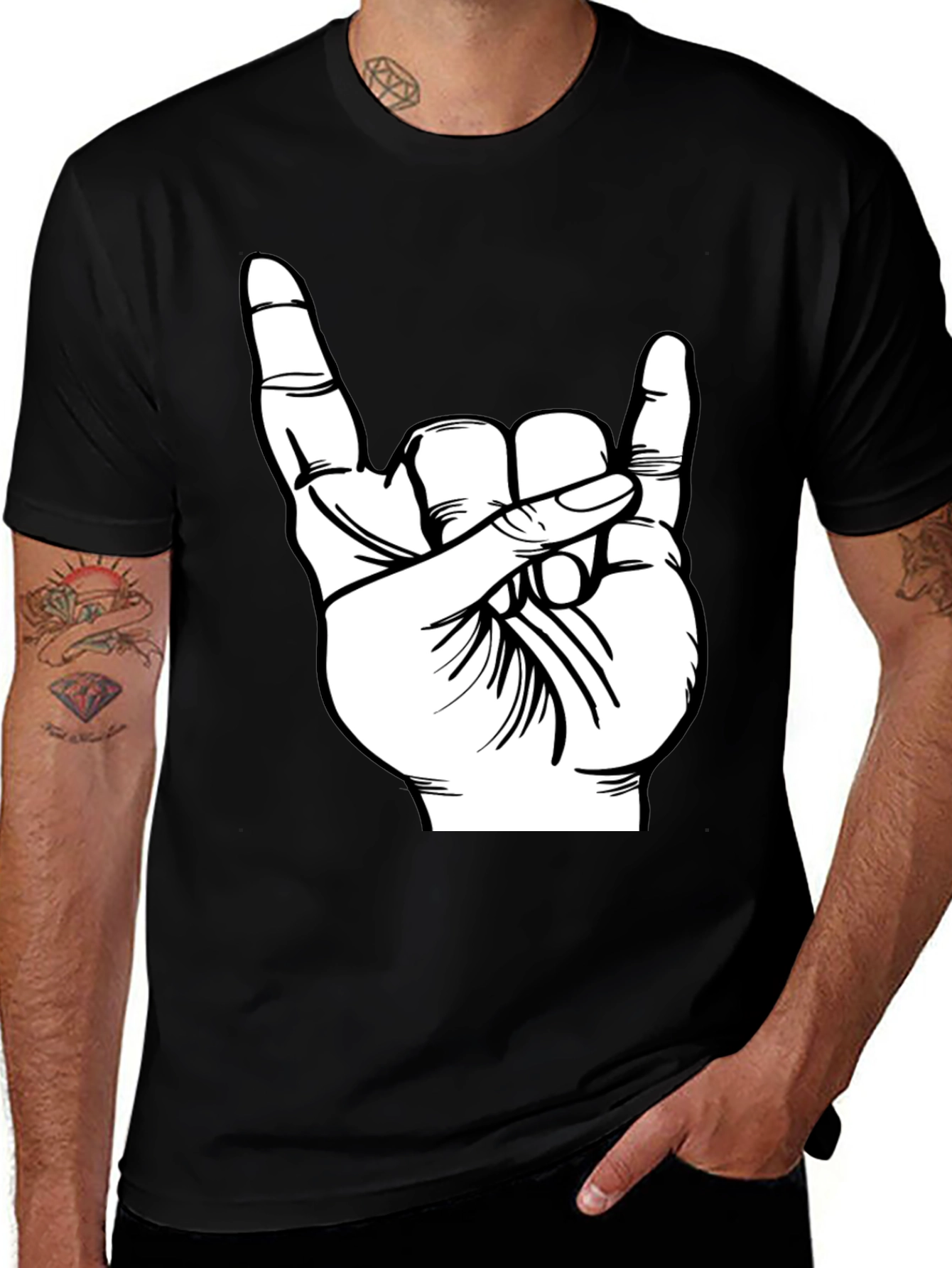 Rock On Hand Gesture T-Shirt - Black