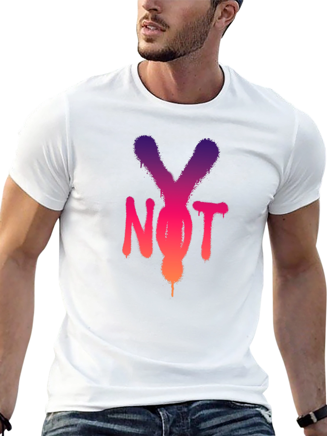 Y Not? Graphic Print Black T-Shirt