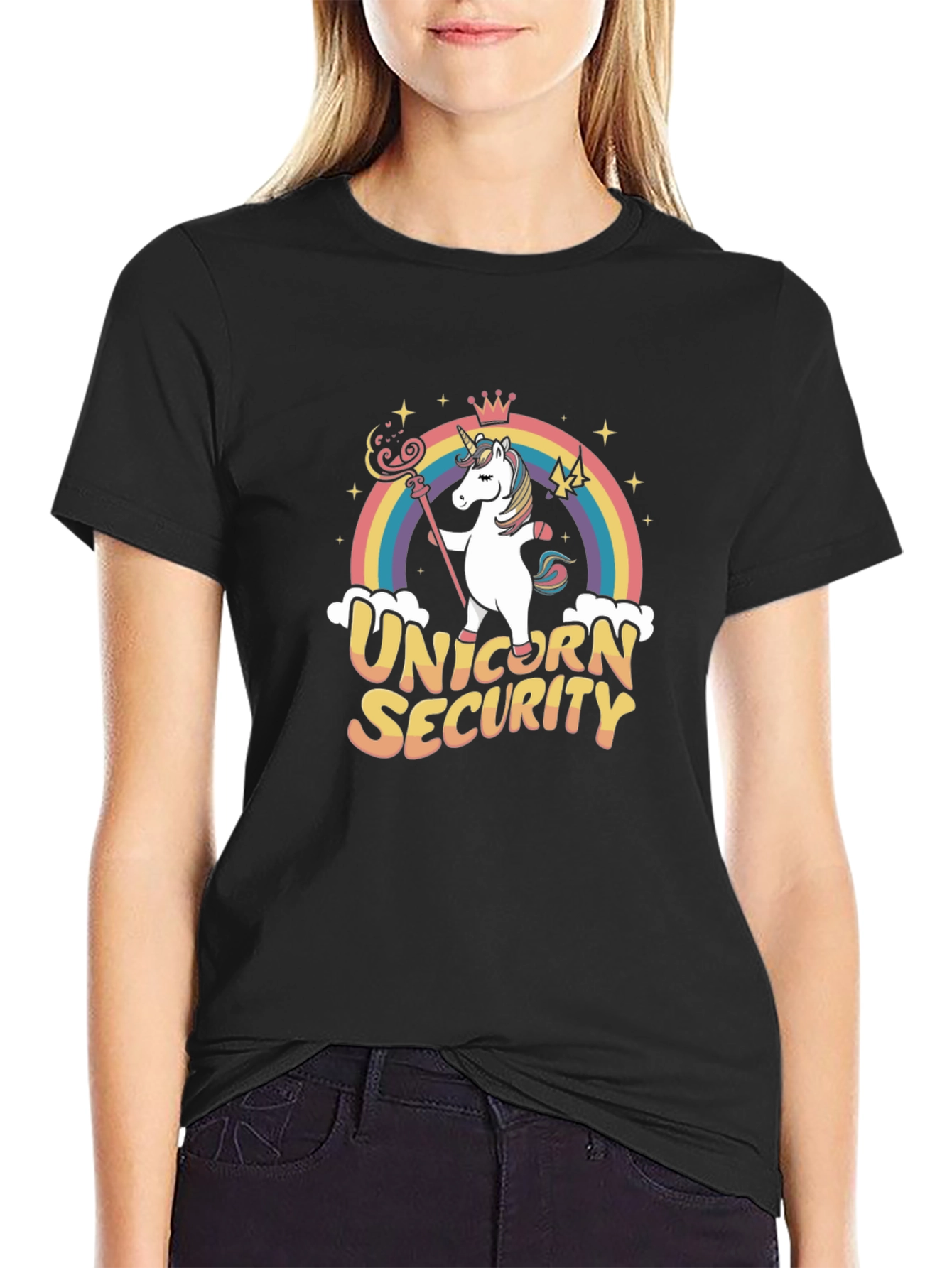 Unicorn Security Black Cotton Graphic Tee