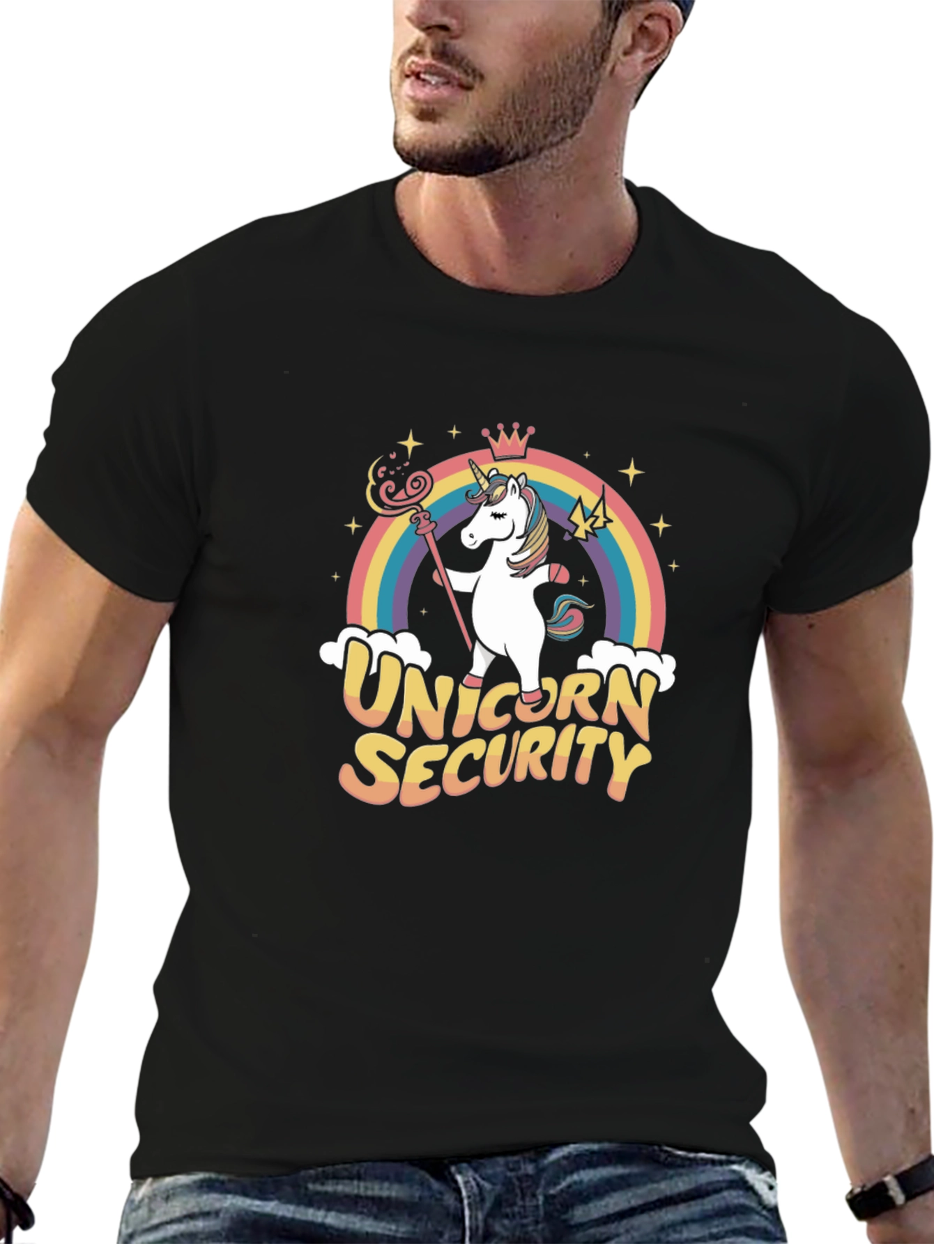 Unicorn Security Black Cotton Graphic Tee
