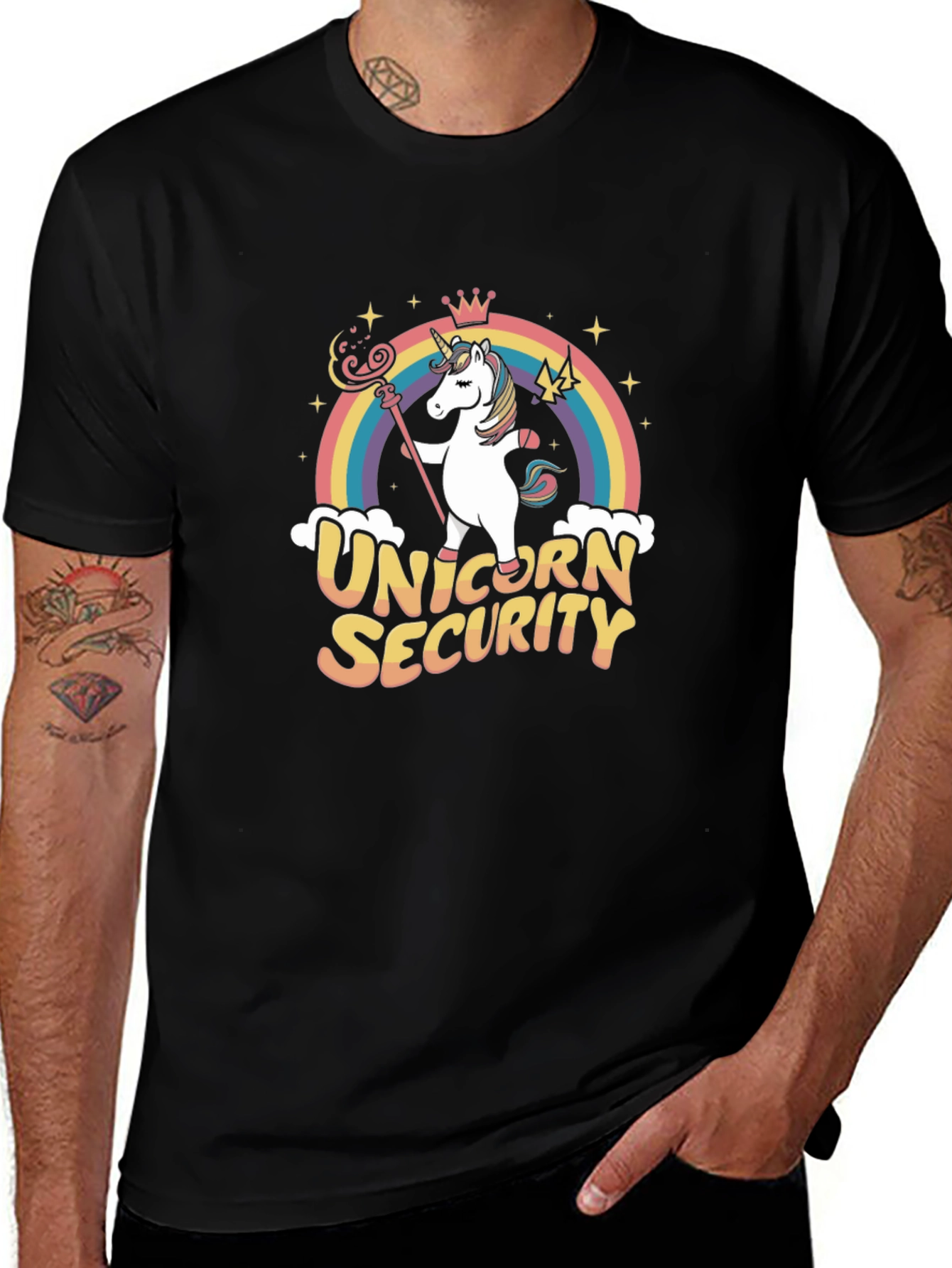 Unicorn Security Black Cotton Graphic Tee