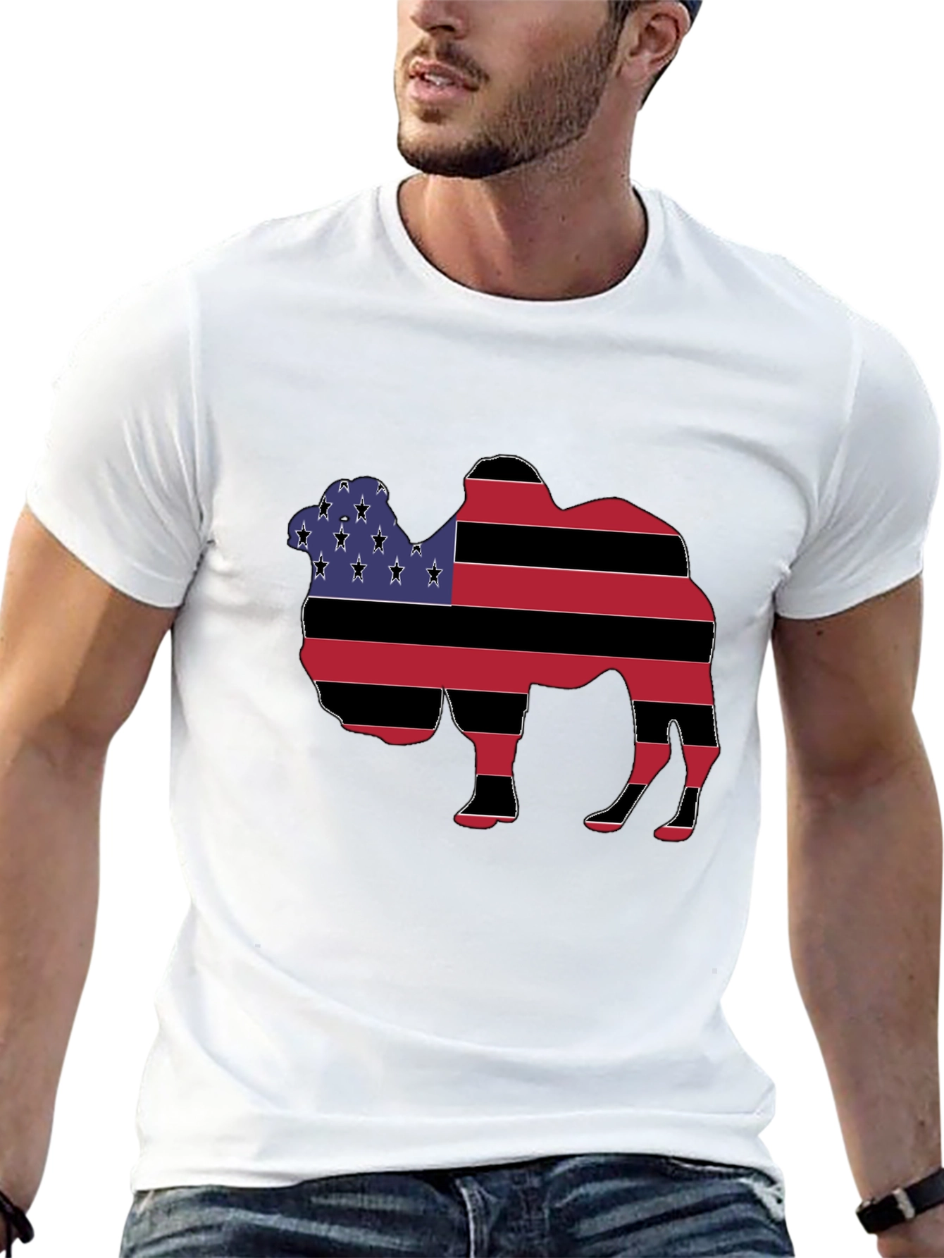 Camel Silhouette USA Flag Graphic T-Shirt
