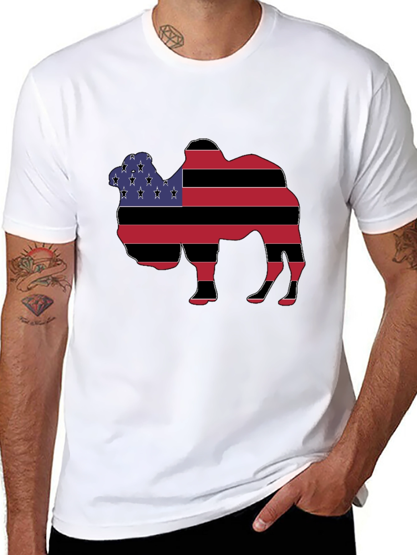 Camel Silhouette USA Flag Graphic T-Shirt
