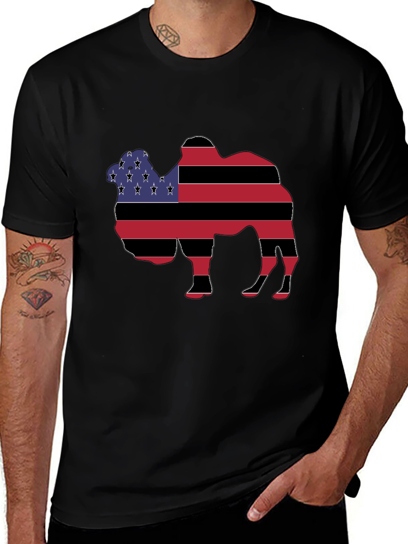Camel Silhouette USA Flag Graphic T-Shirt