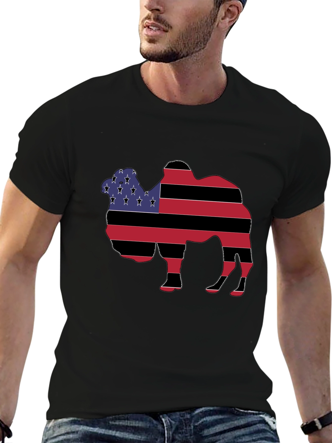 Camel Silhouette USA Flag Graphic T-Shirt