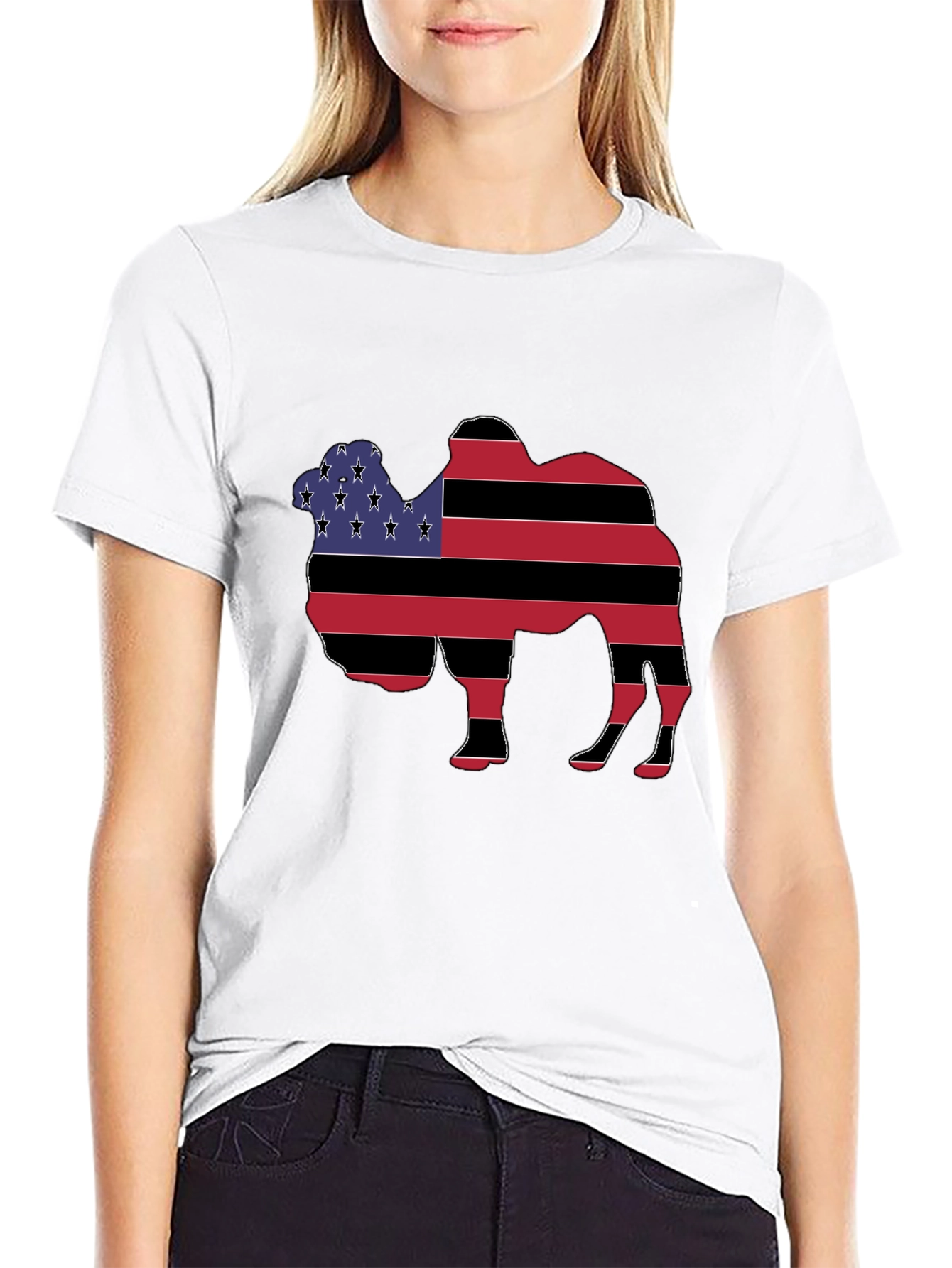 Camel Silhouette USA Flag Graphic T-Shirt