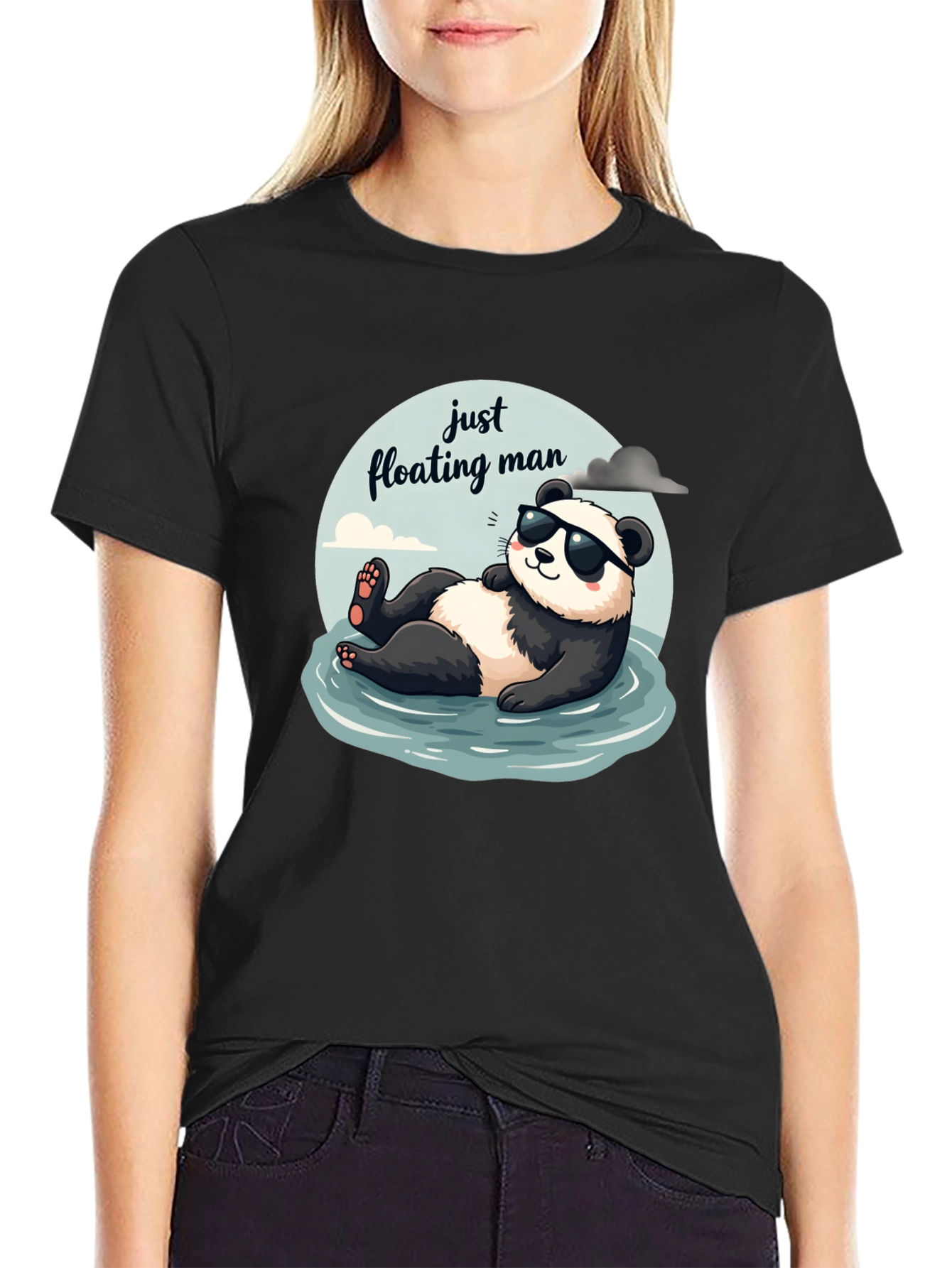 Just Floating Man Panda Graphic Tee