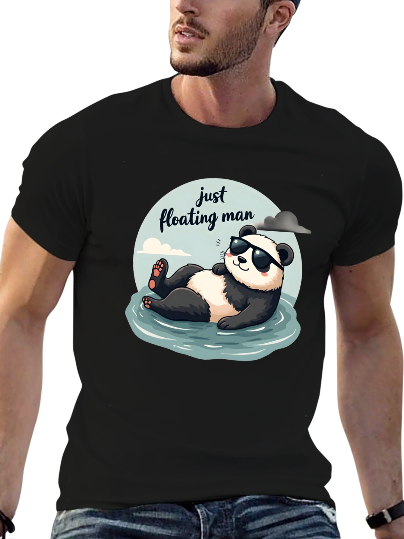 Just Floating Man Panda Graphic Tee