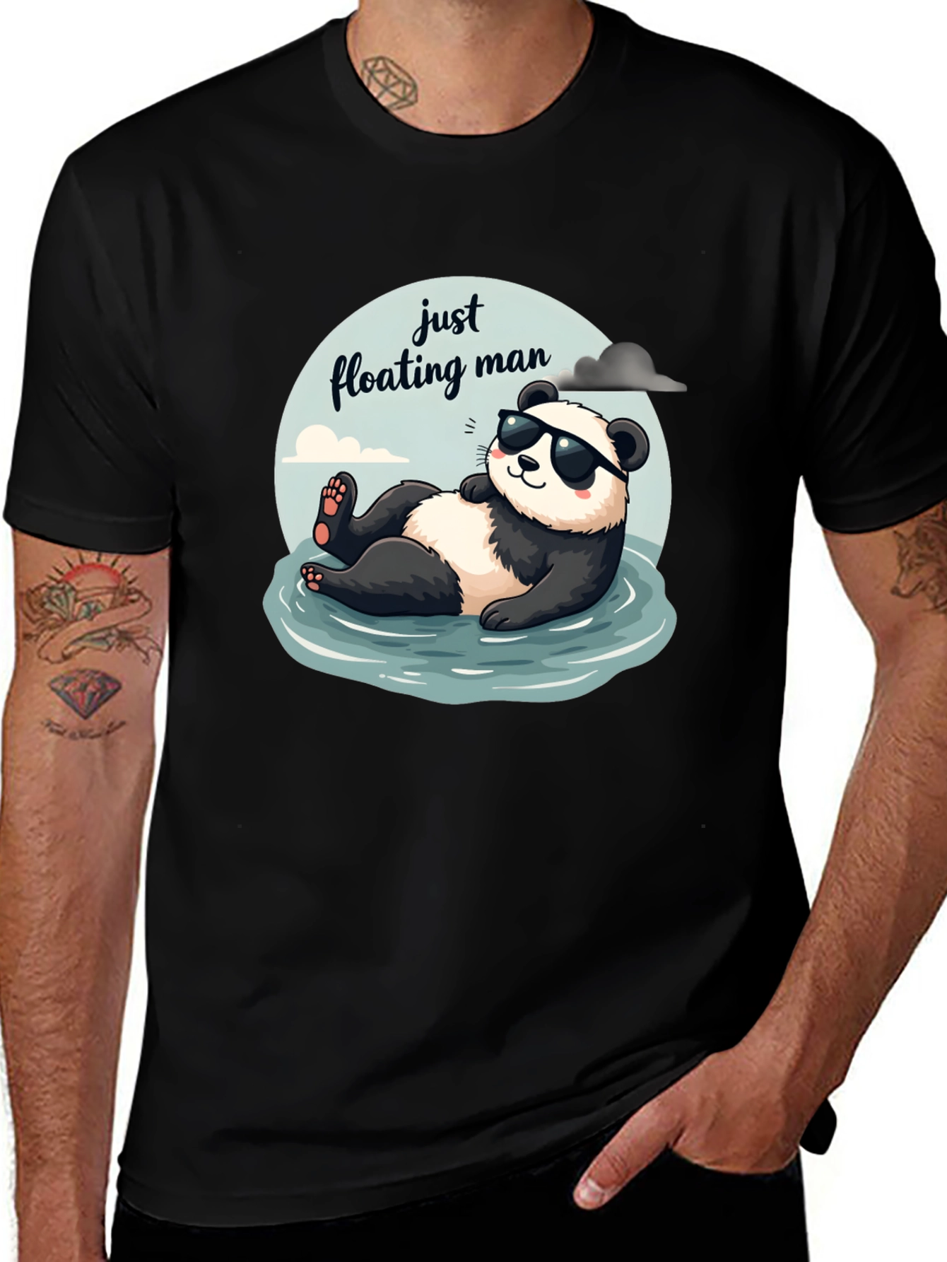 Just Floating Man Panda Graphic Tee