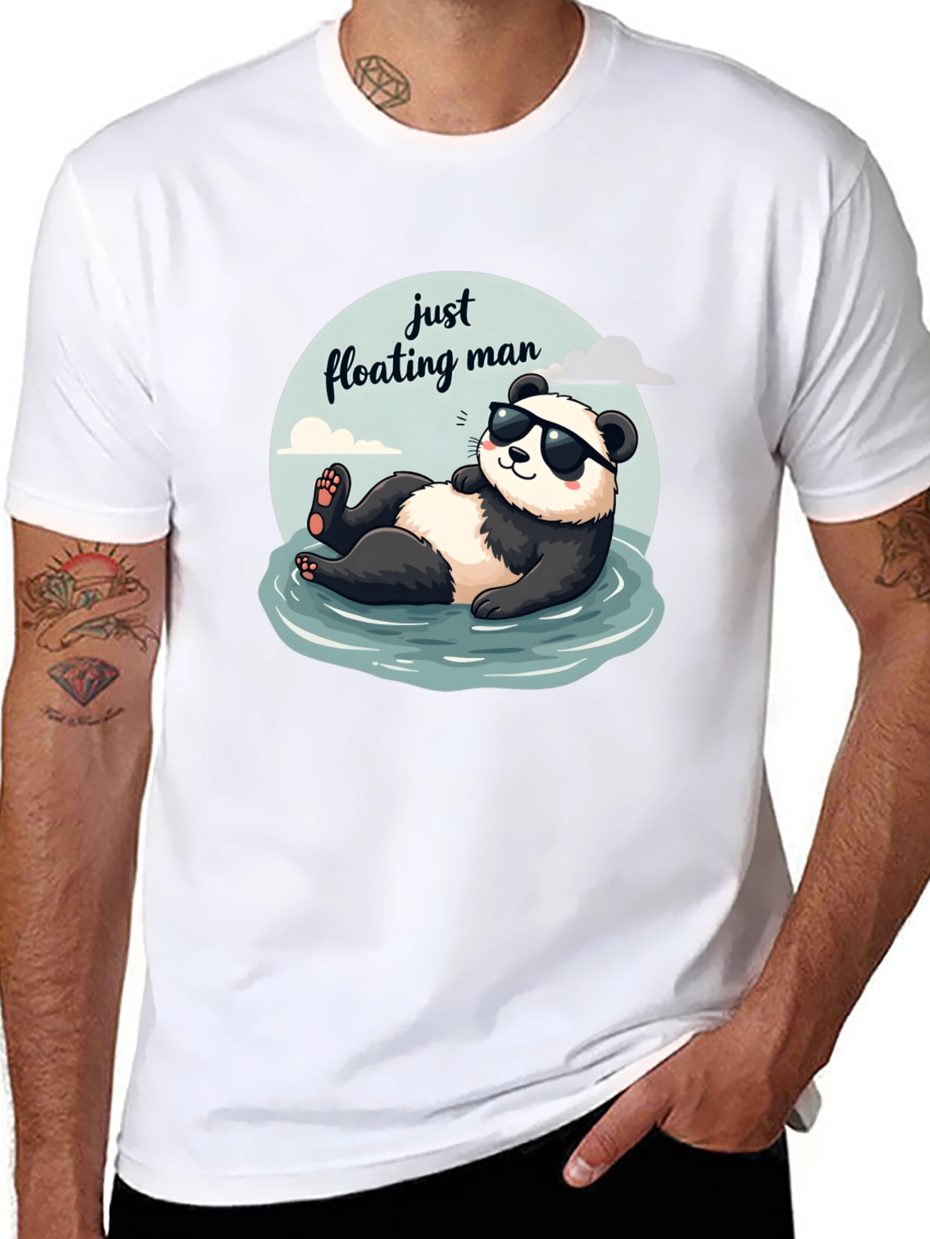 Just Floating Man Panda Graphic Tee