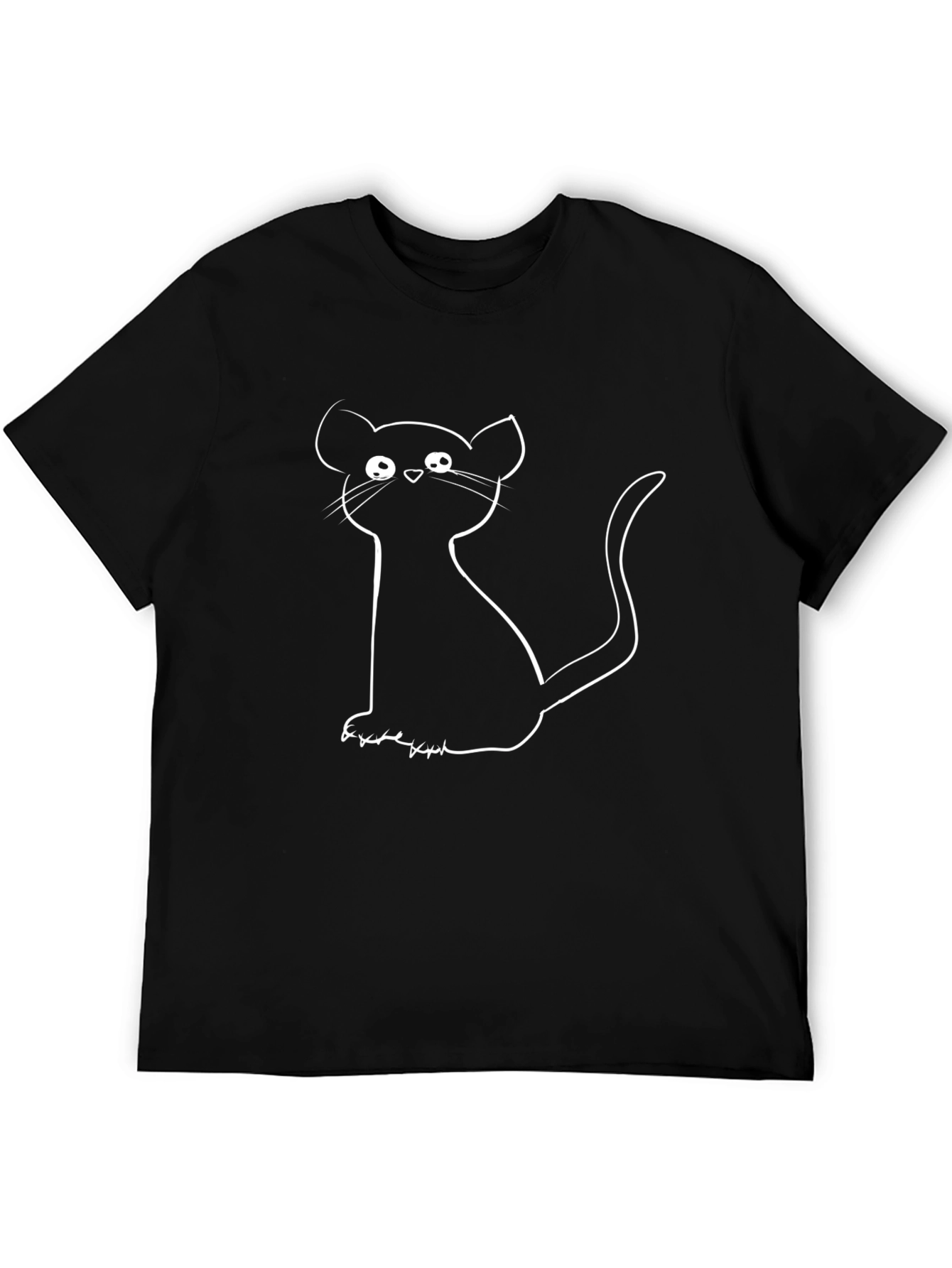 Cartoon Cat Graphic Tee - Black