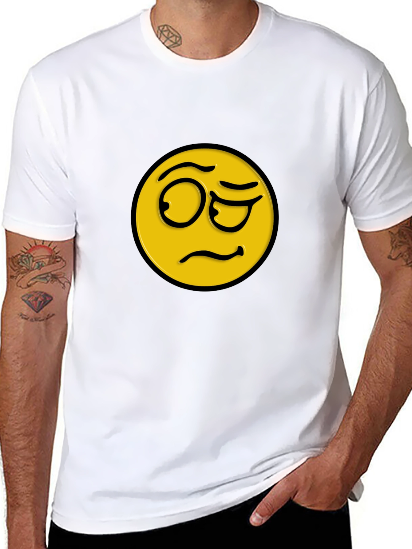 Skeptical Emoji Black Cotton T-Shirt