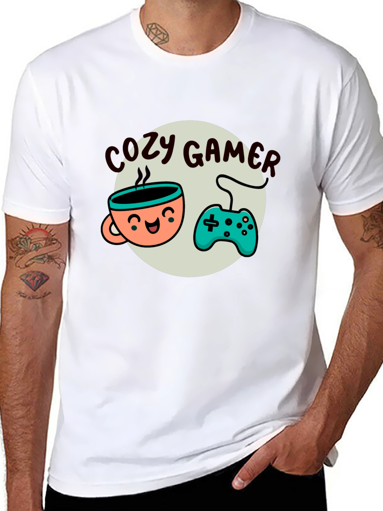 Cozy Gamer T-Shirt - Coffee and Controller Graphic Tee