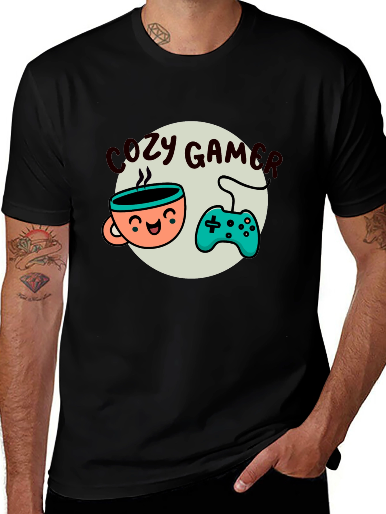 Cozy Gamer T-Shirt - Coffee and Controller Graphic Tee