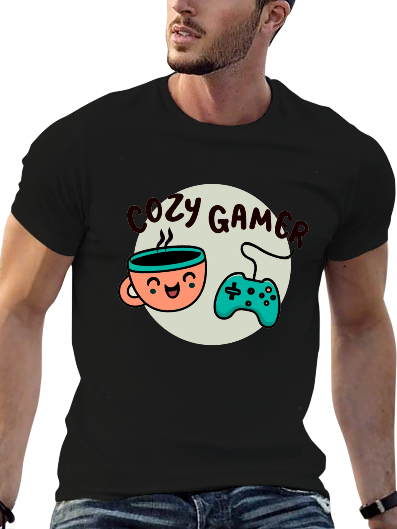Cozy Gamer T-Shirt - Coffee and Controller Graphic Tee