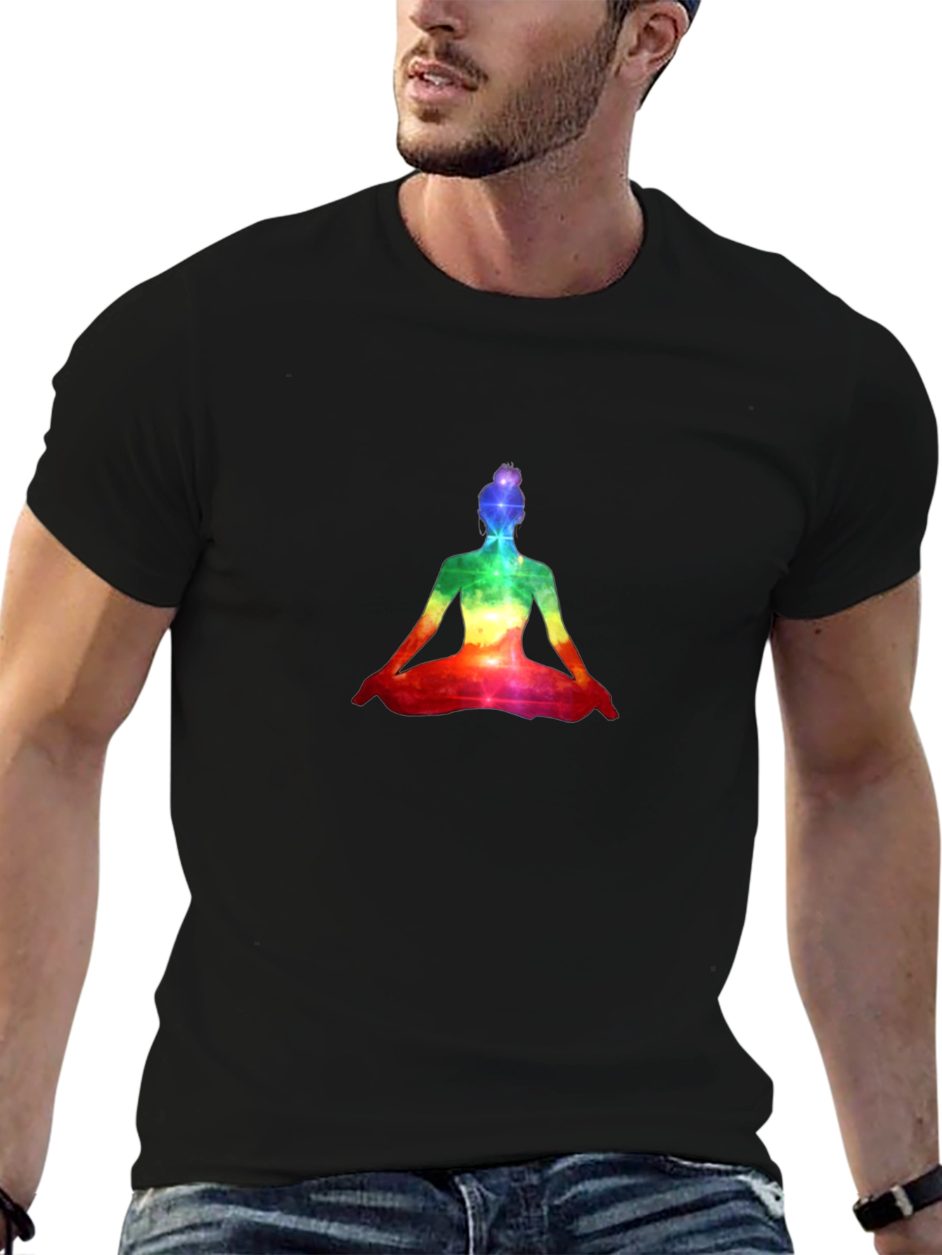 Rainbow Yoga Pose Graphic Tee - Black
