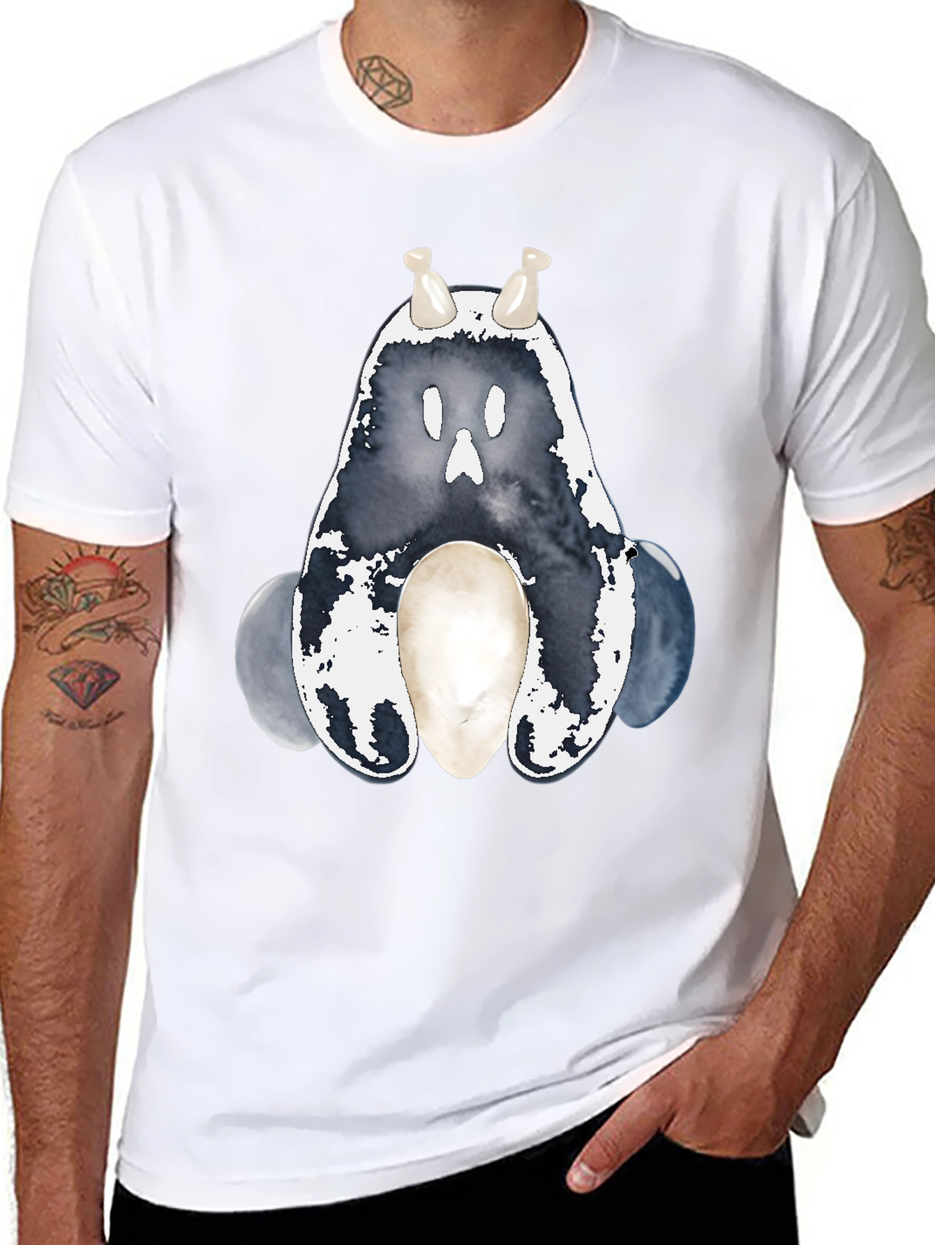 Ghostly Cute Creature Graphic Tee - Black