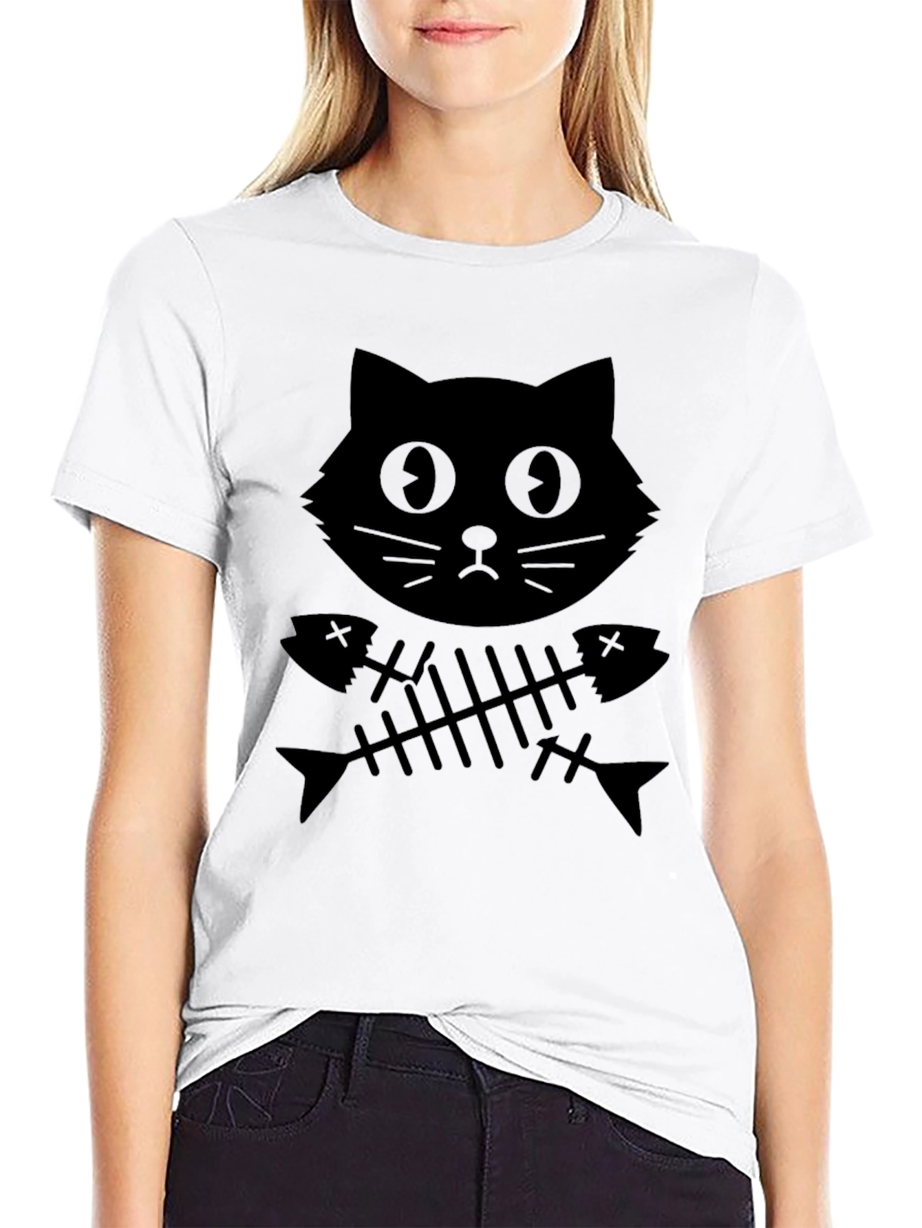 Black Cat & Fishbone Graphic T-Shirt