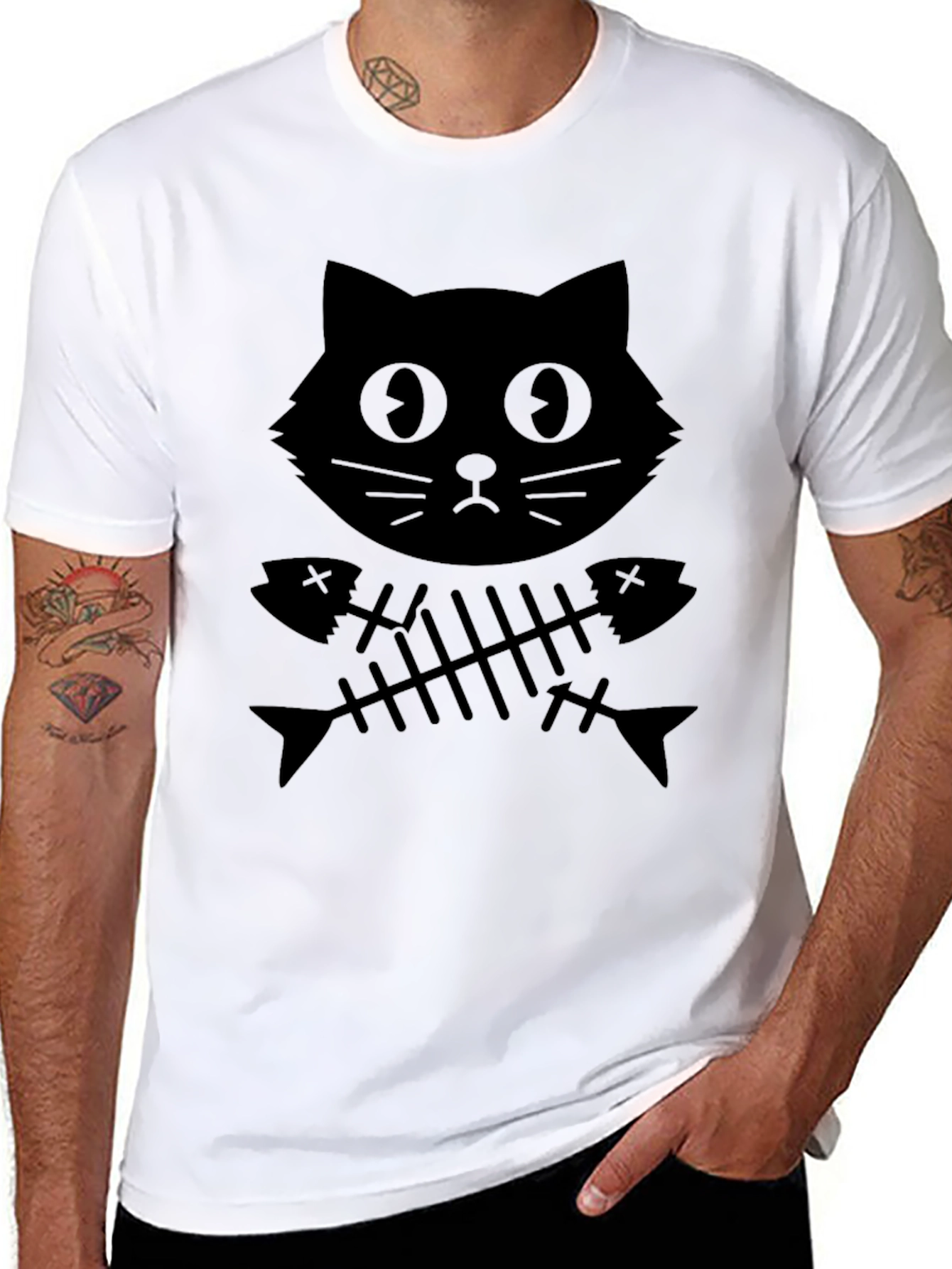 Black Cat & Fishbone Graphic T-Shirt