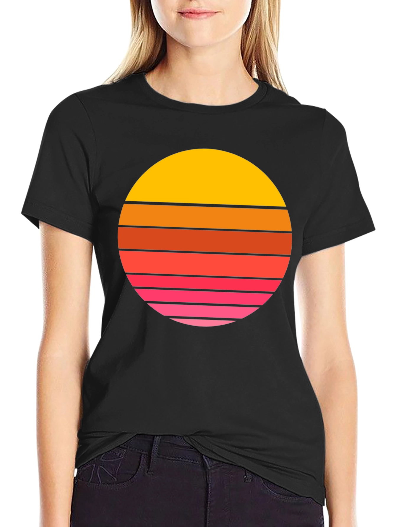 Retro Sunset Graphic Tee - Black
