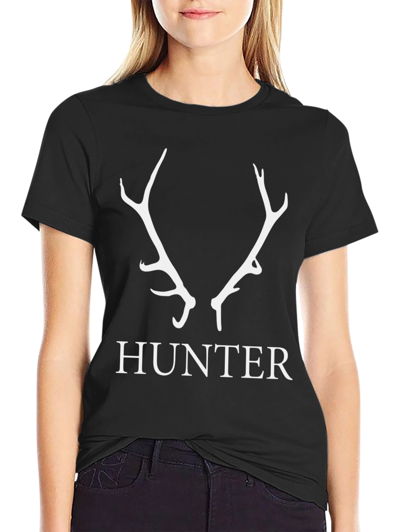 Hunter Antler Graphic Tee - Black Cotton