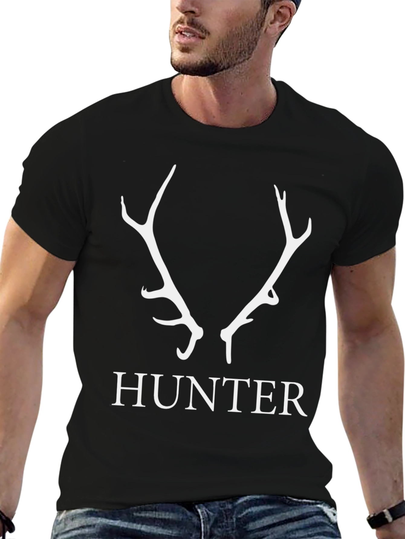 Hunter Antler Graphic Tee - Black Cotton
